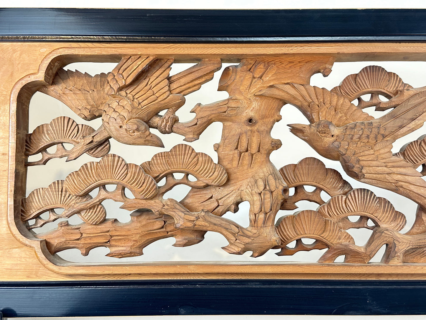 Vintage Japanese Pair Ranma Transom Pine Bamboo Plum Sugi Wood 72"