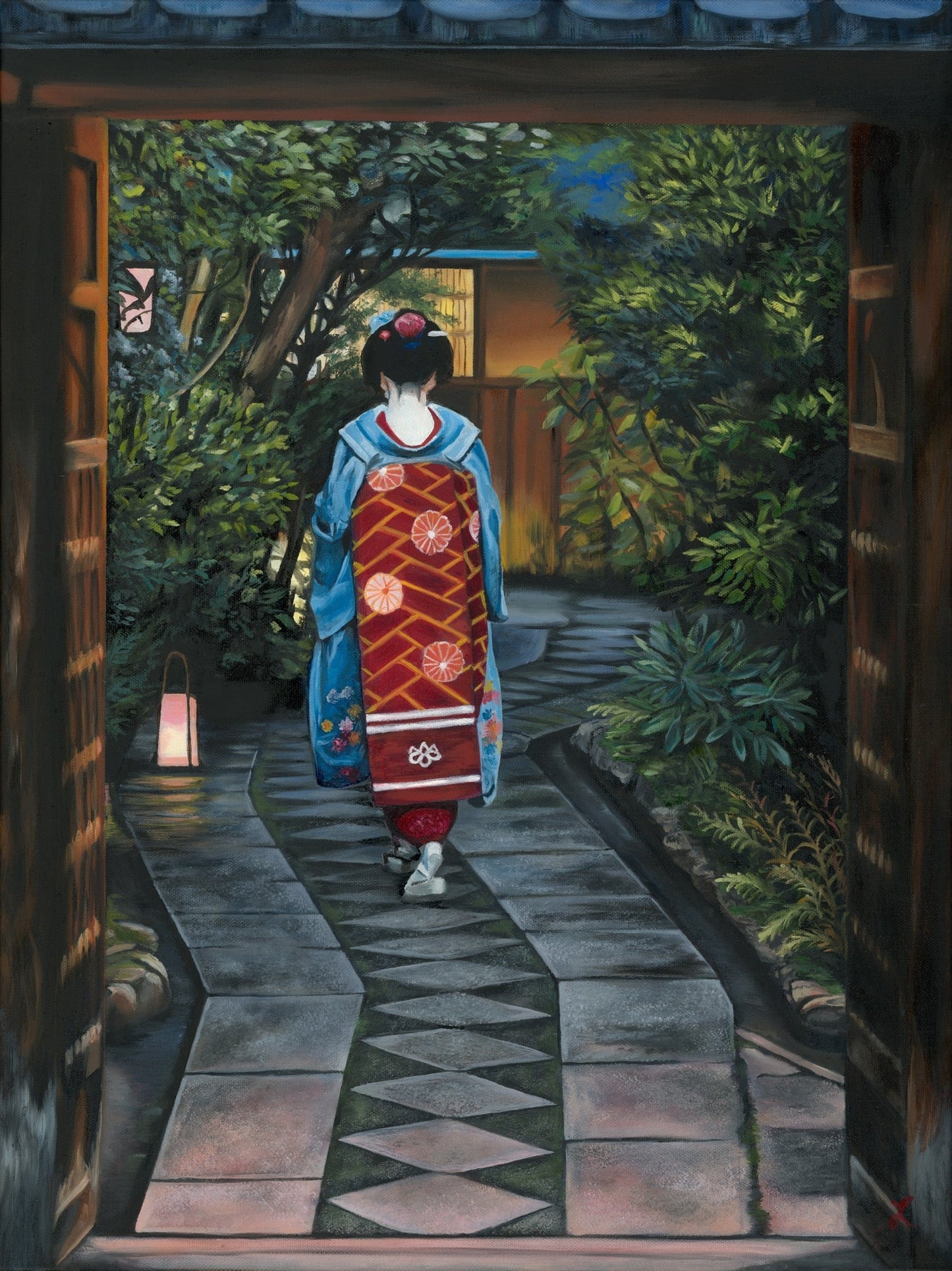 Giclée Print by Laura Virgin "Gion" Framed 26"x32" Geisha Kyoto