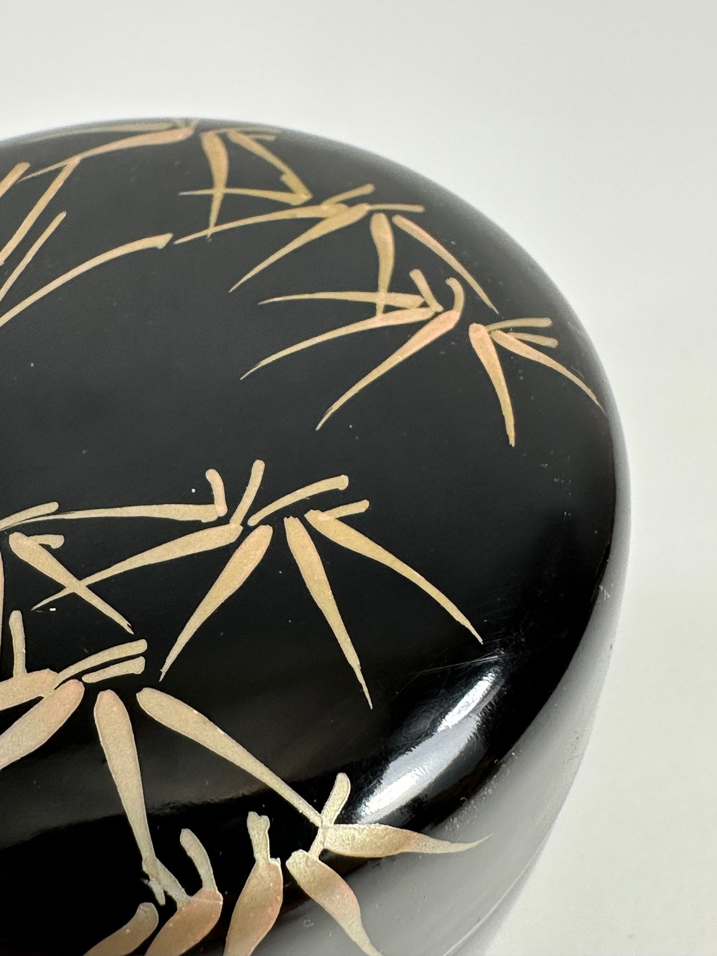 Vintage Japanese Tea Ceremony Natsume Black Lacquer Silver Bamboo 3”