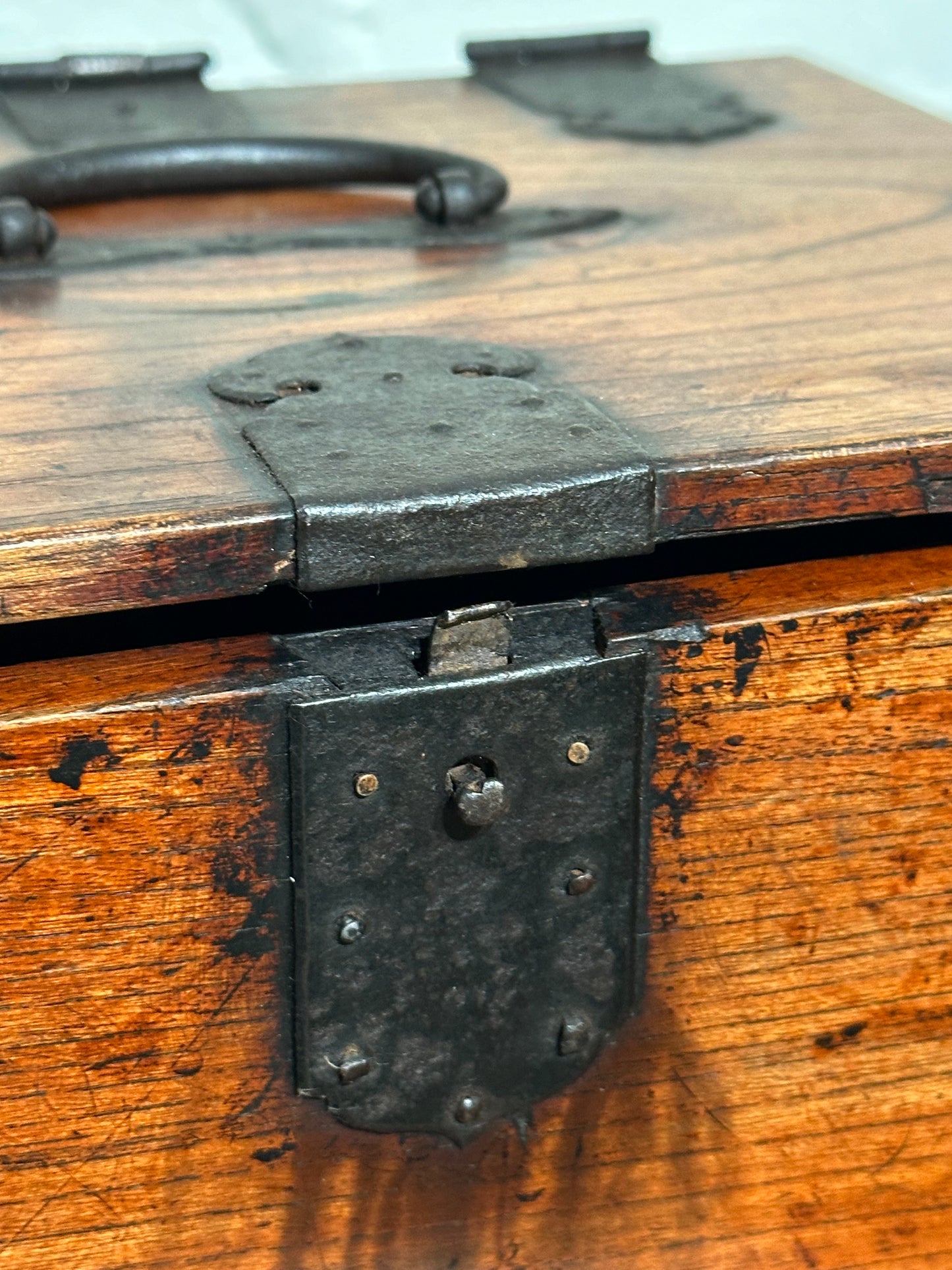 Antique Japanese Meiji Era Suzuribako Calligraphy Tansu Keyaki Wood 10"