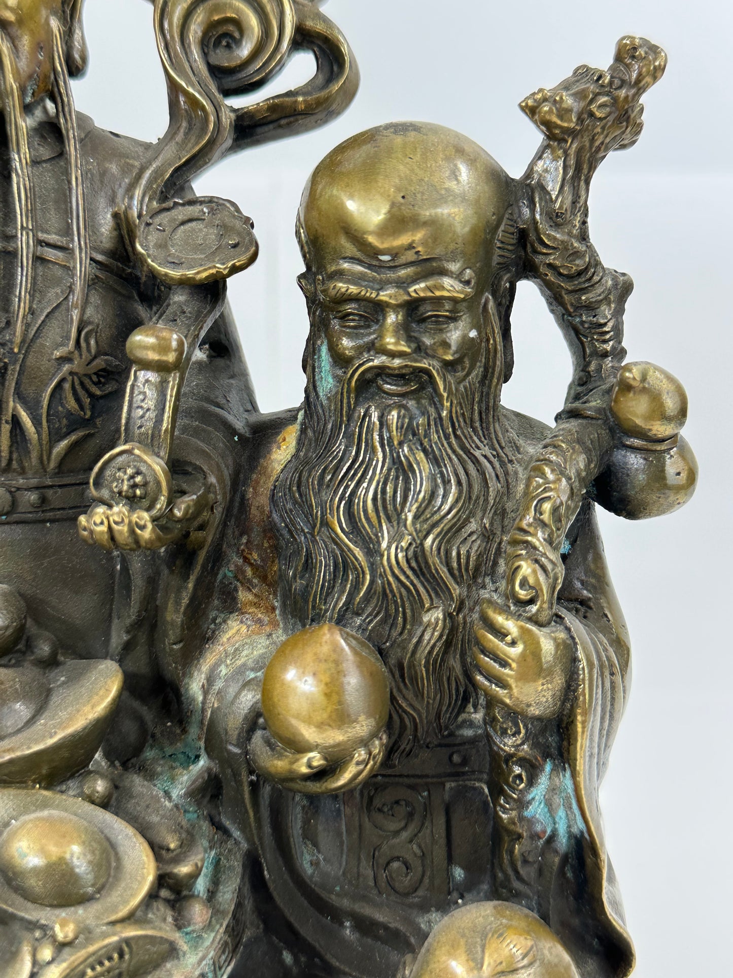 Vintage Chinese Bronze Statue Fu Lu Shu or San Xing 10"H