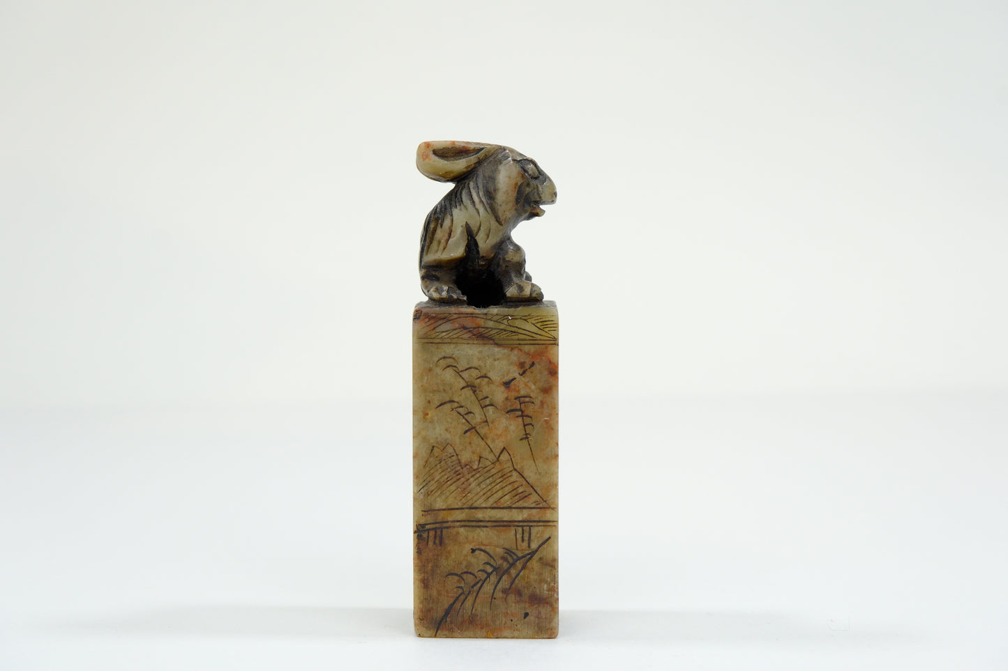 Vintage Chinese Handcarved Inkan Marble Stamp Zodiac Rabbit 3”