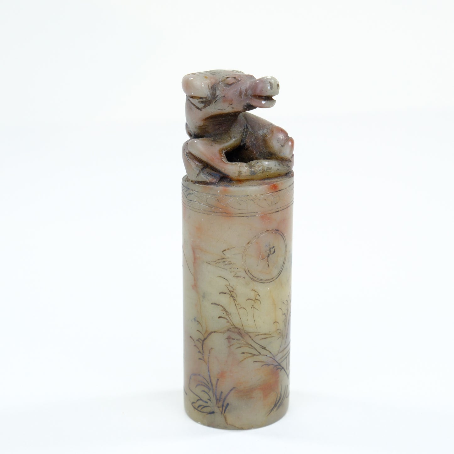 Vintage Chinese Handcarved Inkan Marble Stamp Zodiac Bull 3”