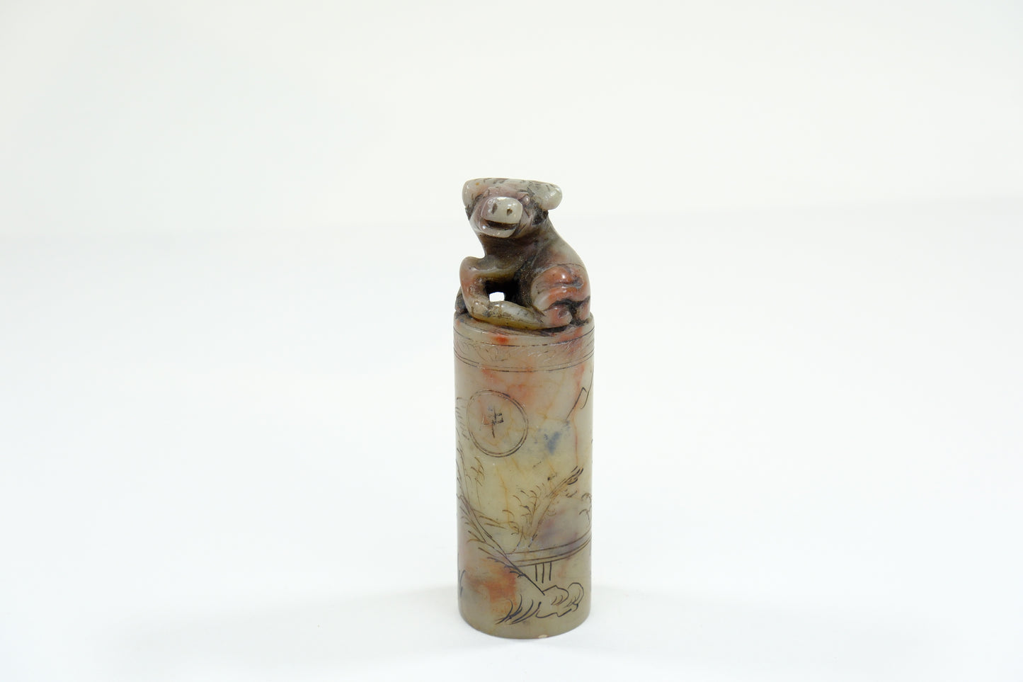 Vintage Chinese Handcarved Inkan Marble Stamp Zodiac Bull 3”