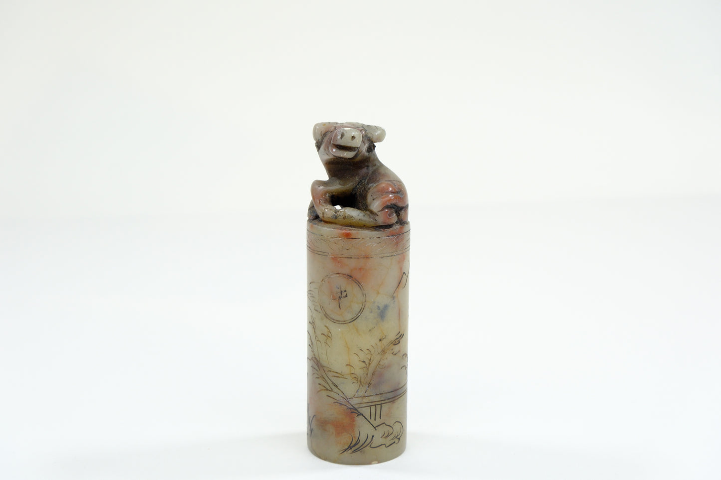 Vintage Chinese Handcarved Inkan Marble Stamp Zodiac Bull 3”