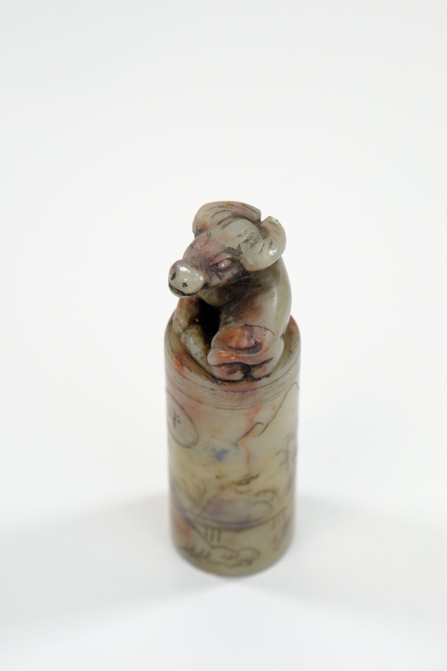Vintage Chinese Handcarved Inkan Marble Stamp Zodiac Bull 3”