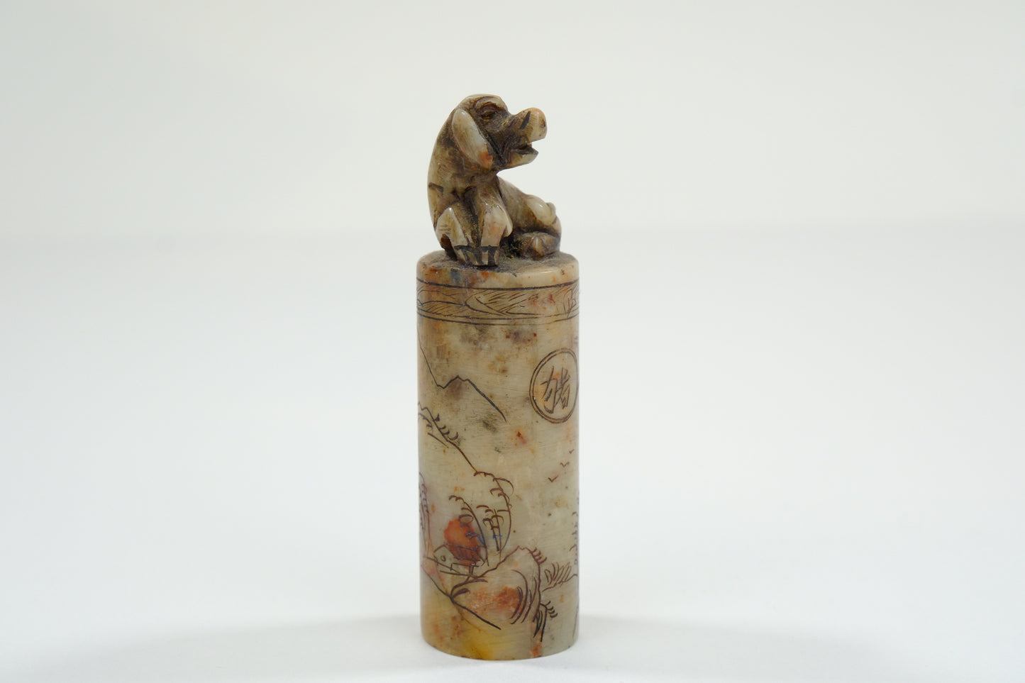 Vintage Chinese Handcarved Inkan Marble Stamp Zodiac Pig 3”
