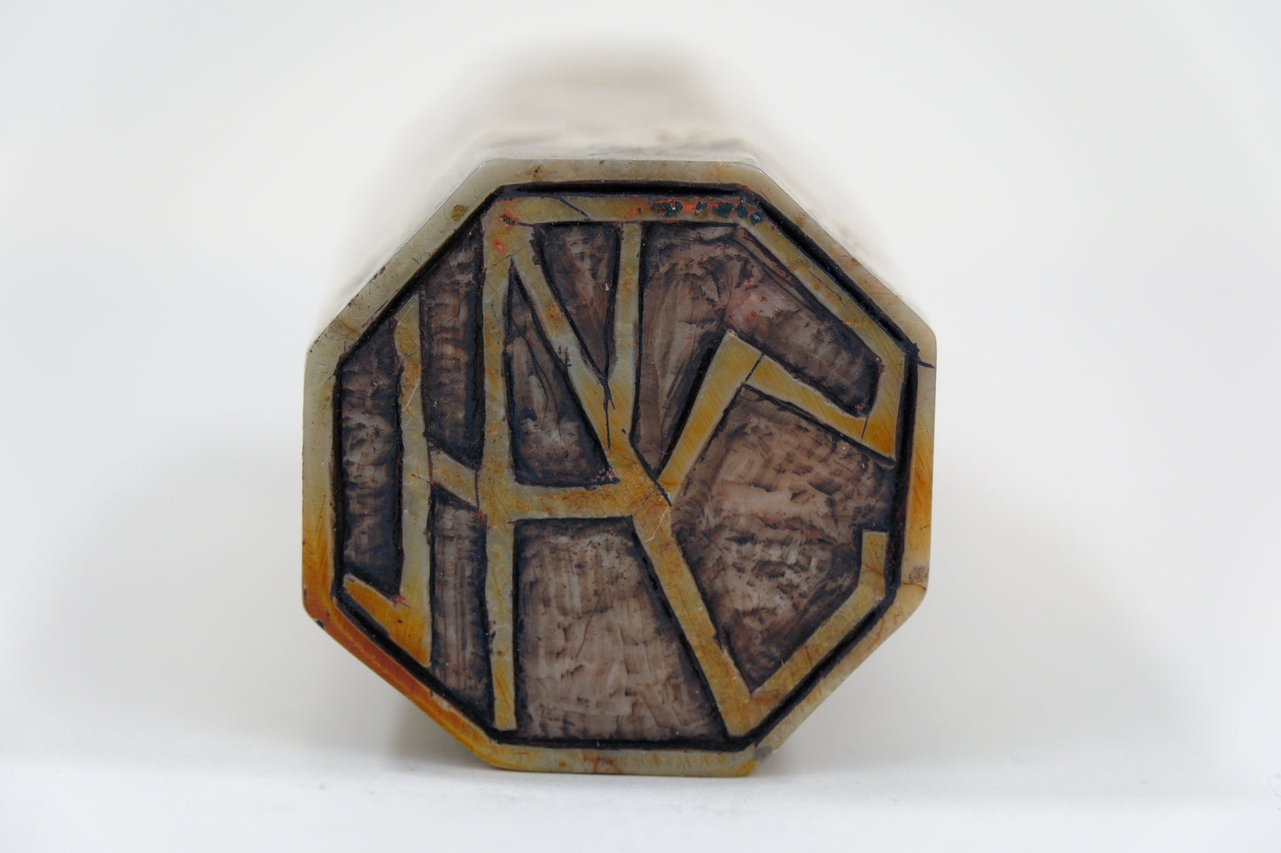 Vintage Chinese Handcarved Hegagonal Marble Stamp Dragon 6”