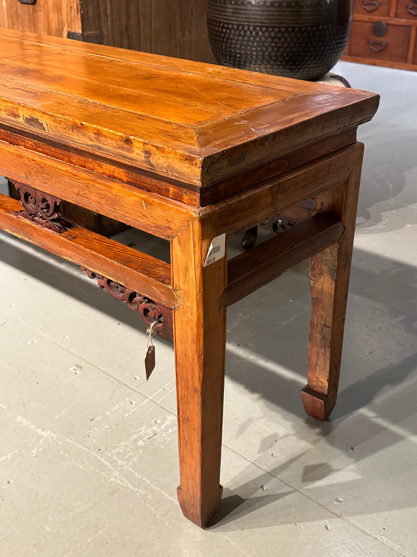 Antique Chinese Qing Dynasty Yumu Wood Bench 62"