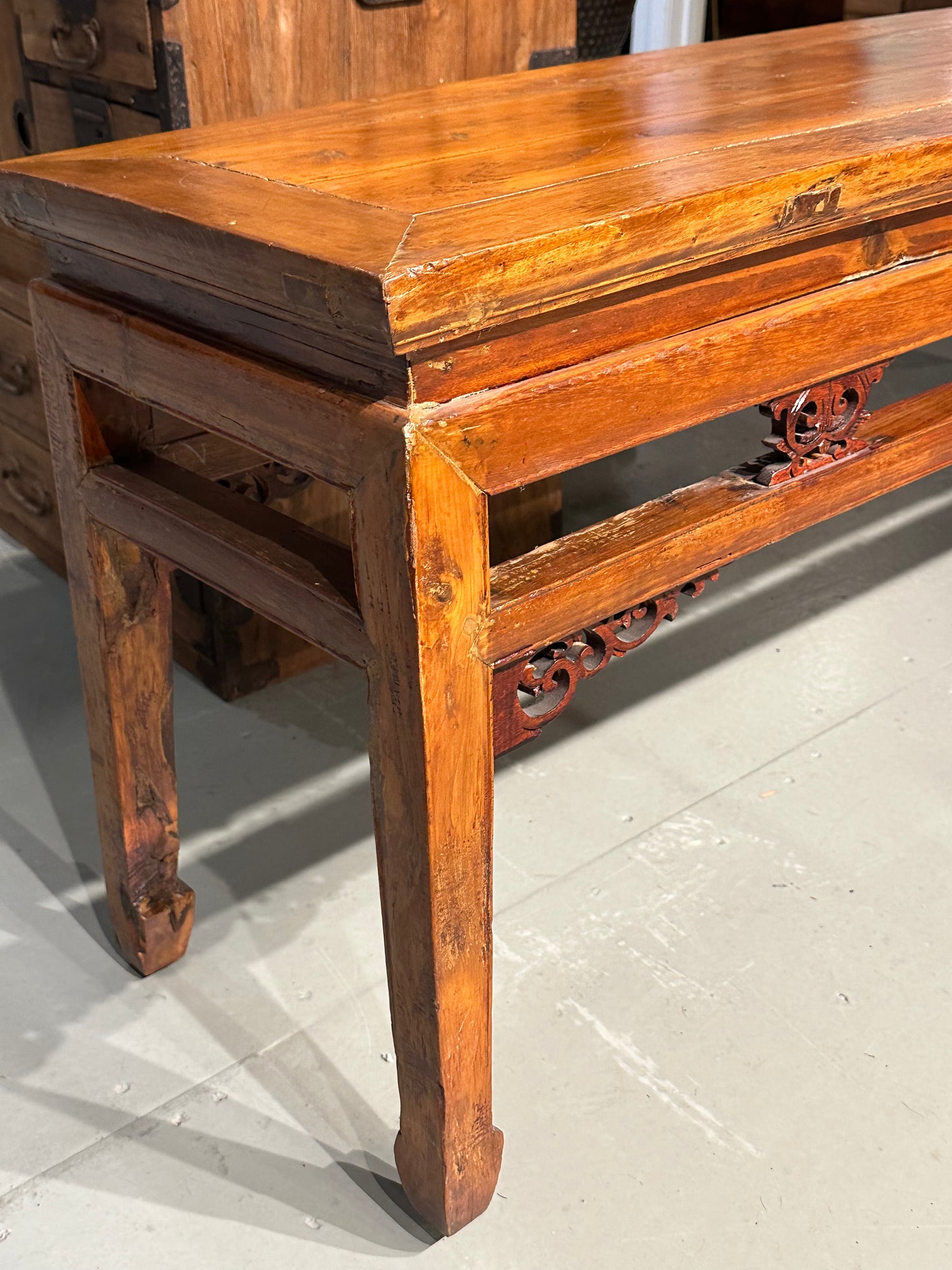 Antique Chinese Qing Dynasty Yumu Wood Bench 62"