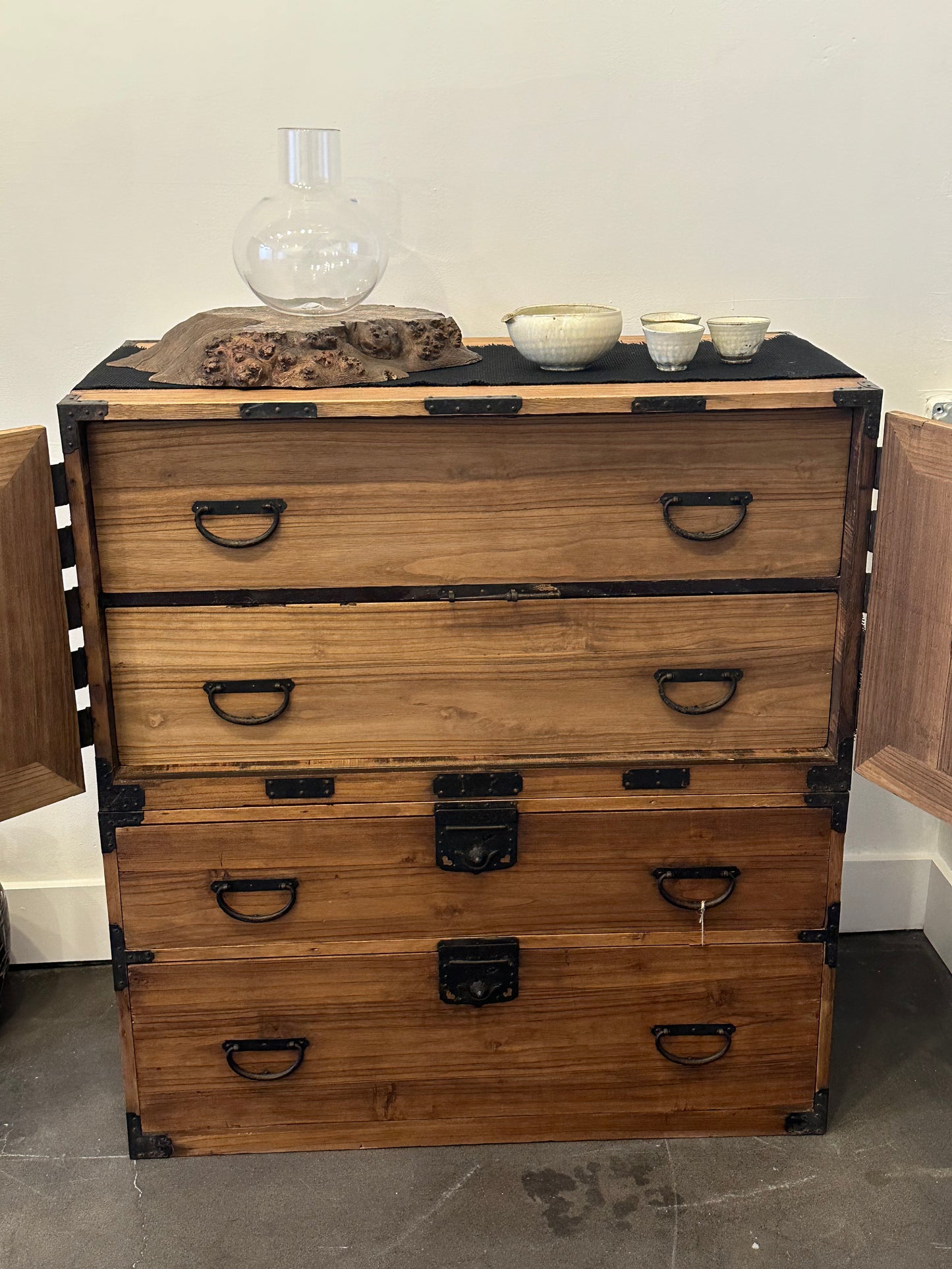 Antique Japanese Meiji Era c1880 Kannon Biraki Clothing Tansu Chest Sugi Wood 36"W