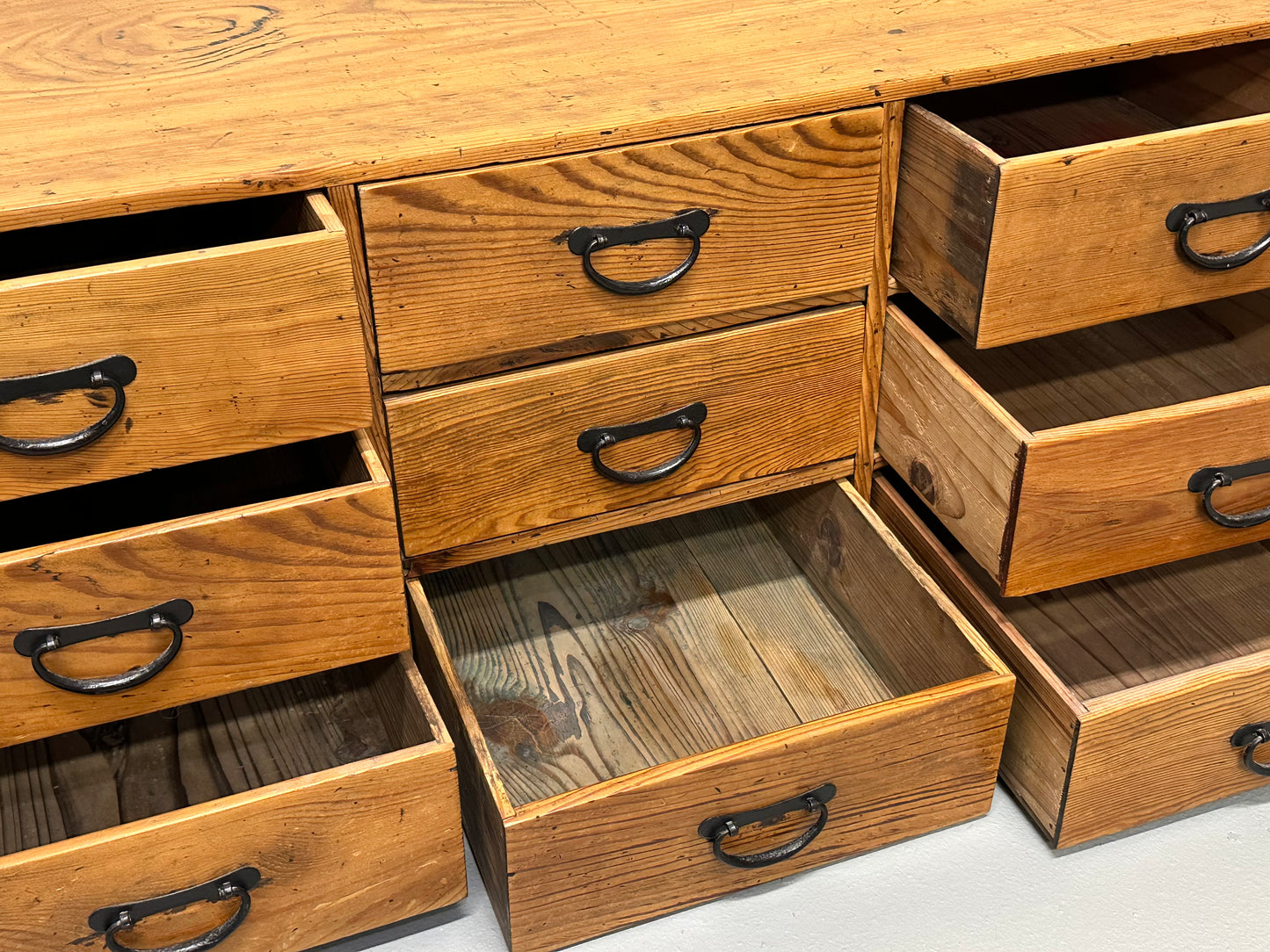 Antique Japanese 12 Drawer Merchant Tansu Meiji Era c1910’s Sugi Wood 46"