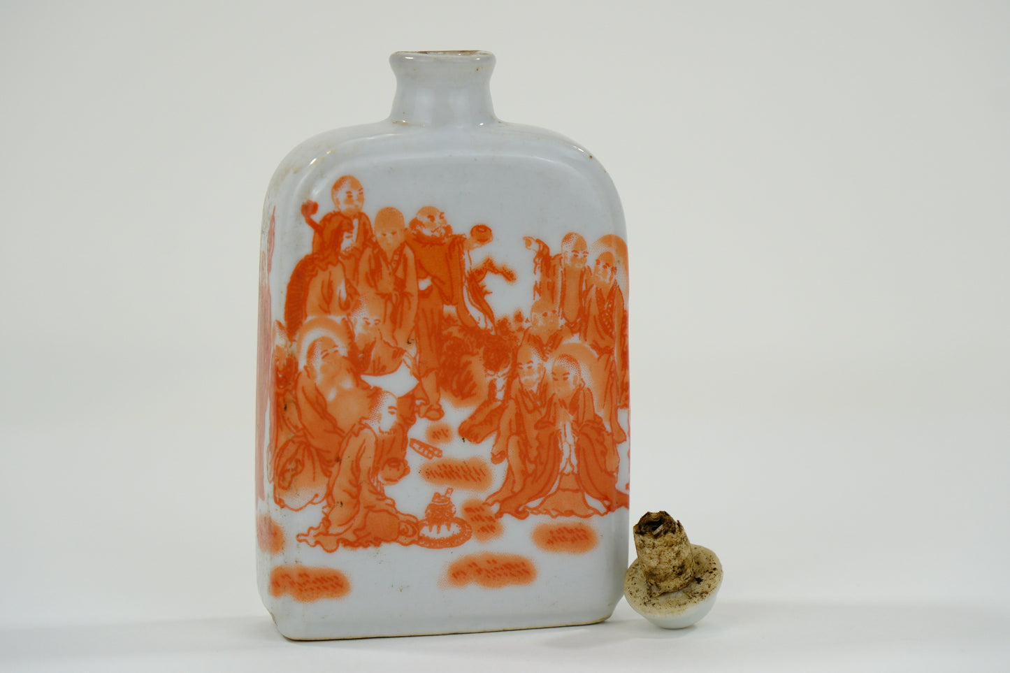 Vintage Chinese Porcelain Red & White Snuff Bottle 3"