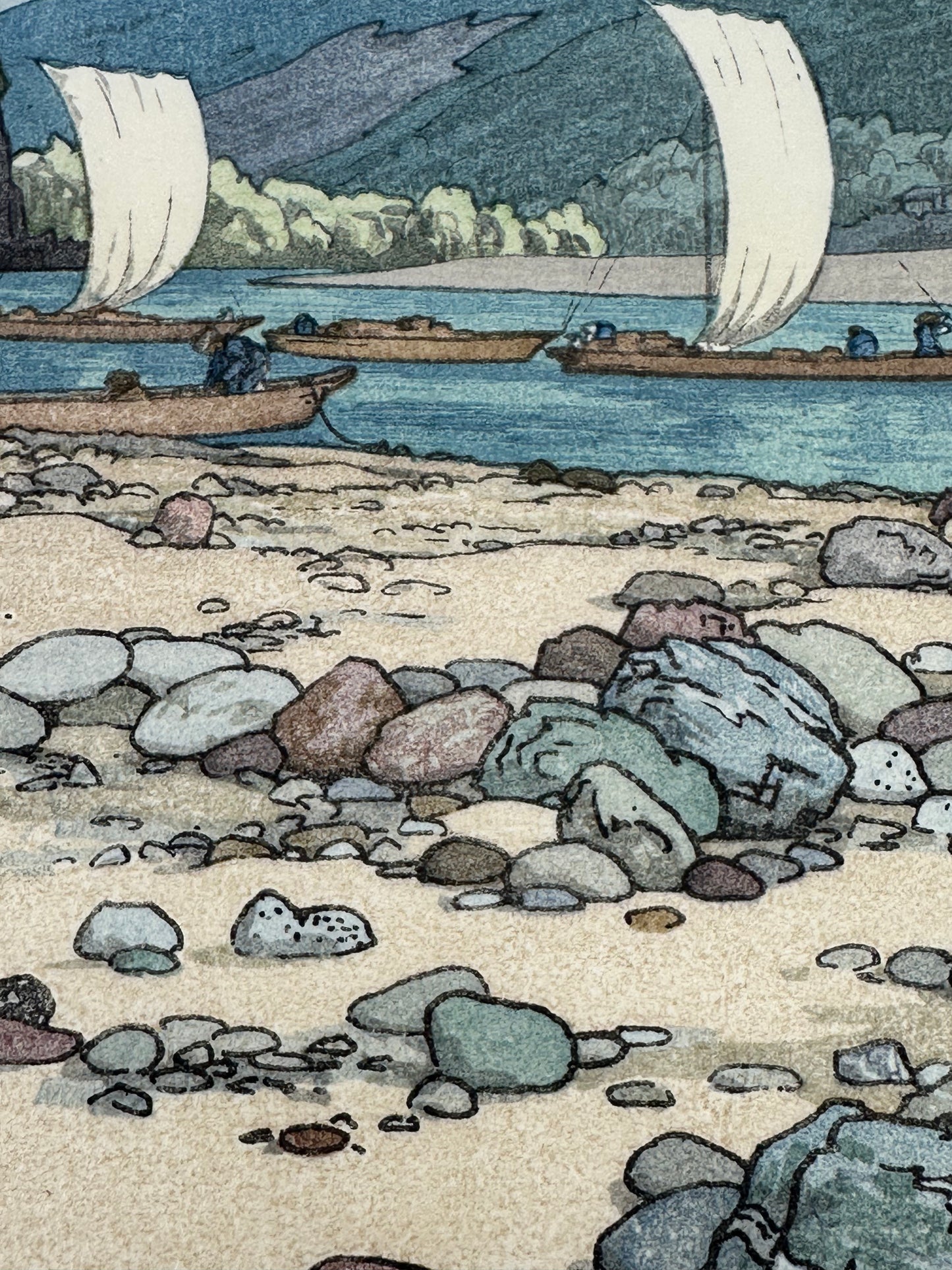 Toshi Yoshida Woodblock Print Tenryu 1942 in Frame