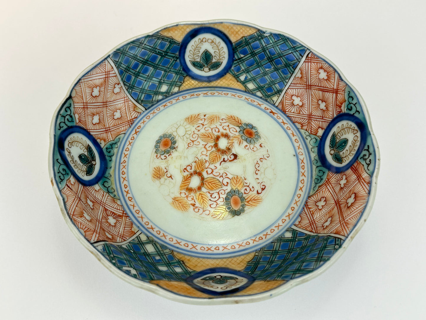 Antique Japanese Imari Porcelain Shallow Plate with Floral Panels and Birds 6.25"W