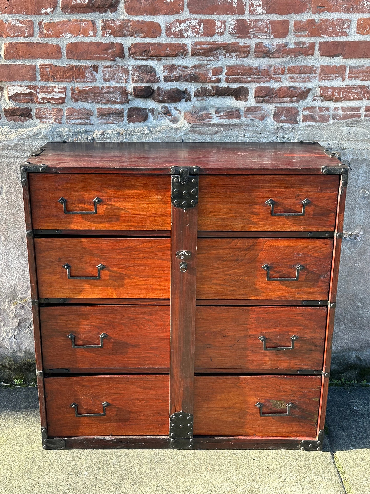 Antique Japanese Meiji Ishōdansu Kimono Tansu Chest Sugi Wood 38"H