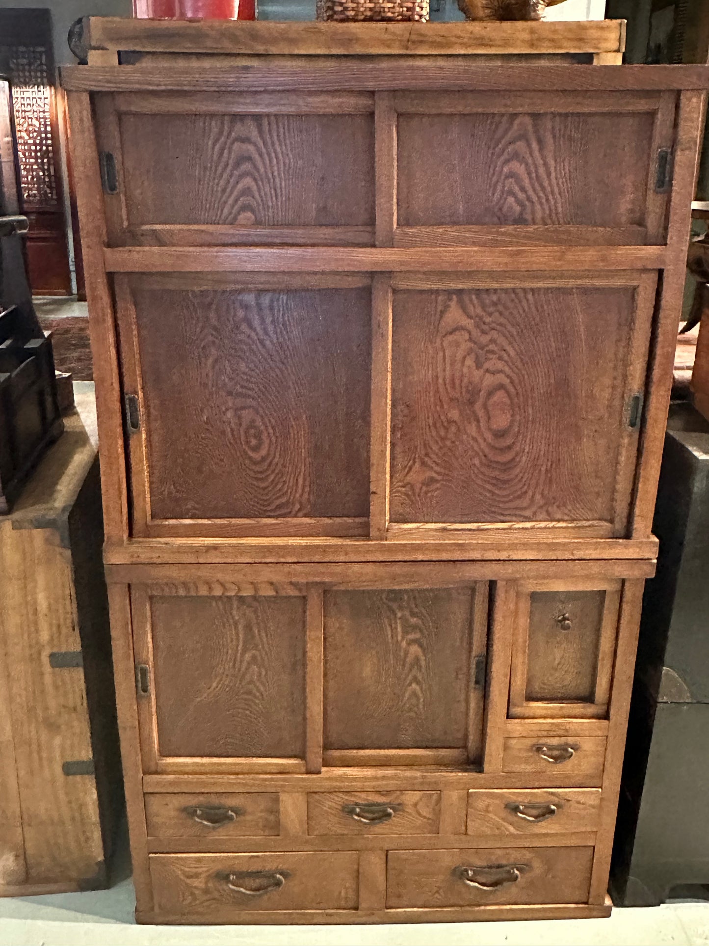 Antique Japanese Chobadansu Meiji Era Keyaki Elm Tansu Chest 35"W