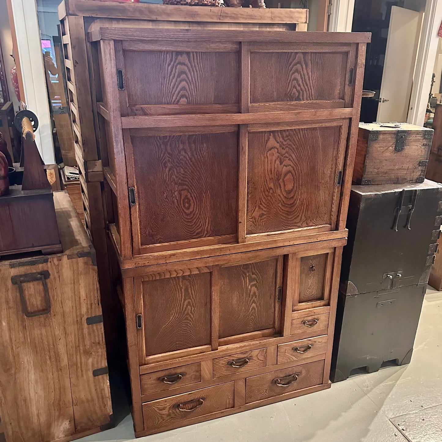 Antique Japanese Chobadansu Meiji Era Keyaki Elm Tansu Chest 35"W