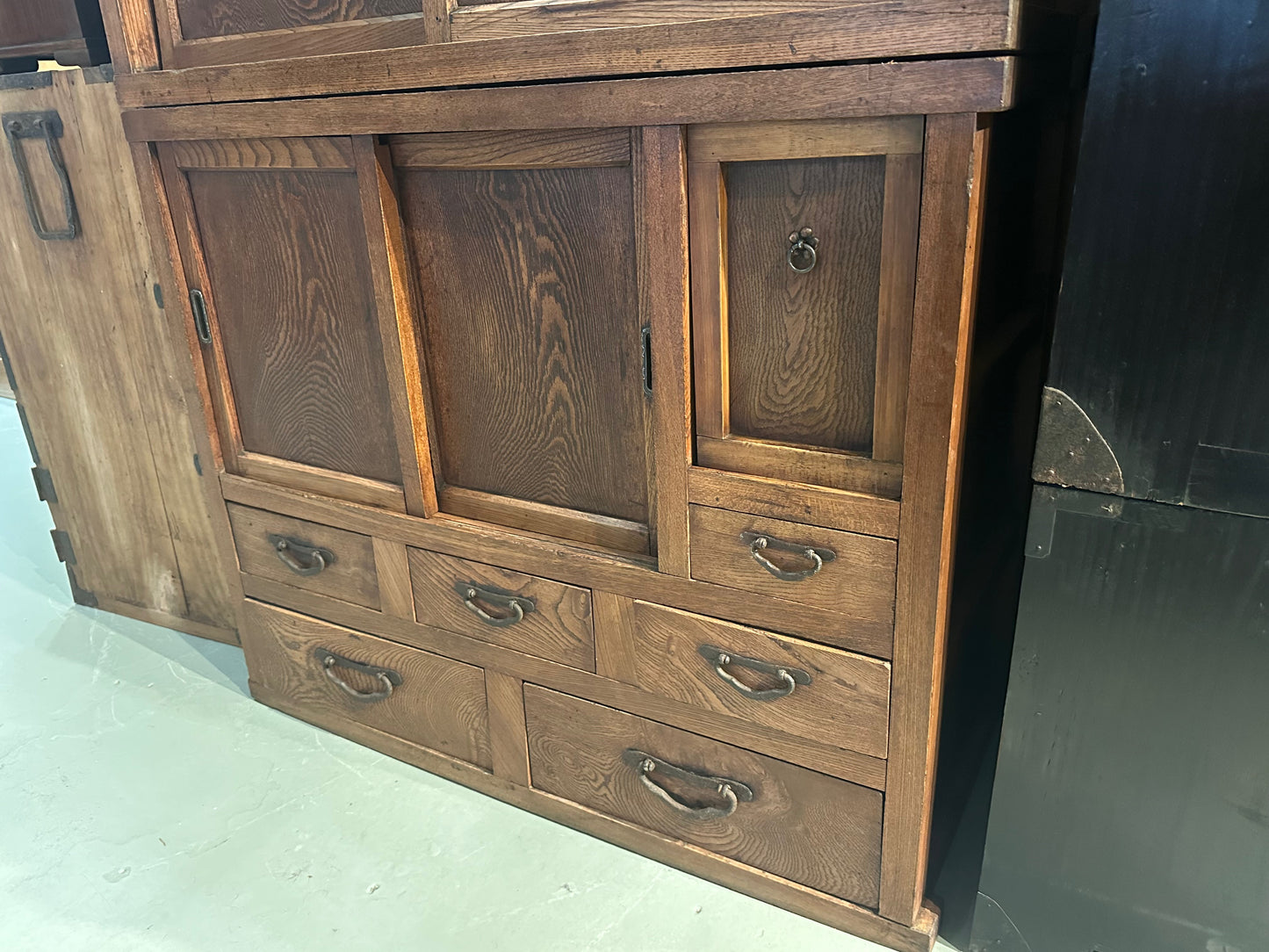 Antique Japanese Chobadansu Meiji Era Keyaki Elm Tansu Chest 35"W