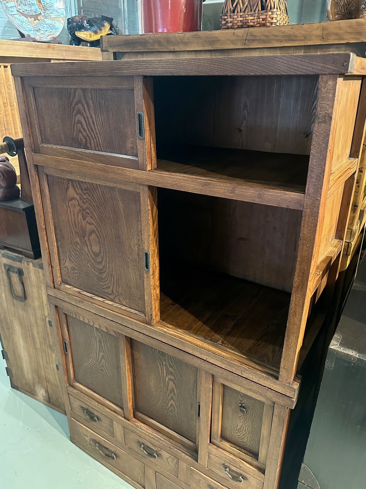 Antique Japanese Chobadansu Meiji Era Keyaki Elm Tansu Chest 35"W