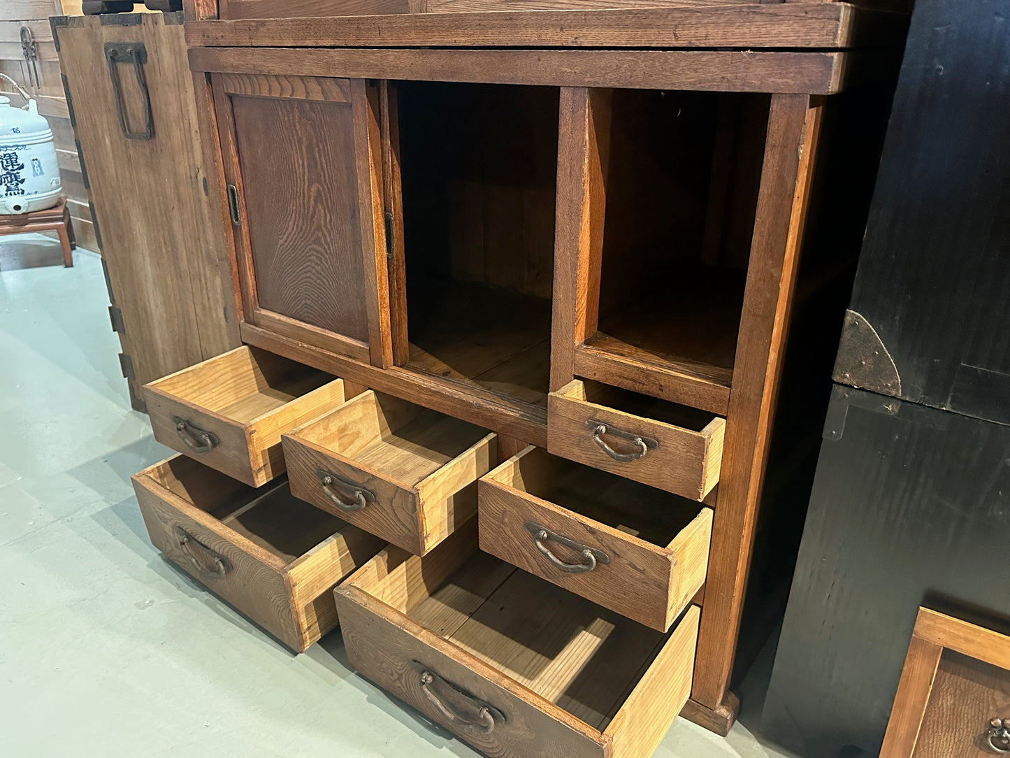 Antique Japanese Chobadansu Meiji Era Keyaki Elm Tansu Chest 35"W