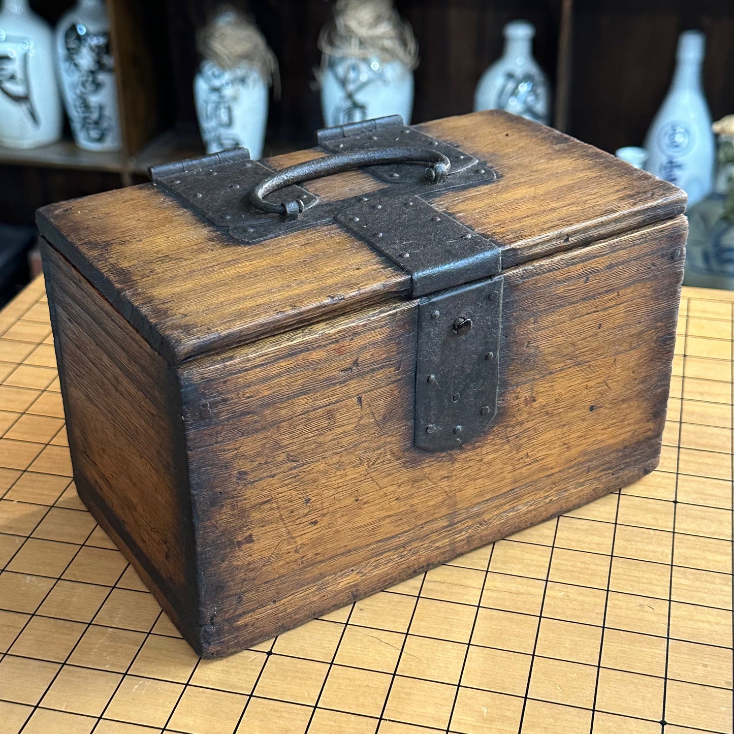 Antique Japanese dated 1888 Kiri Wood lidded Inbako Tansu Chest 8.5"