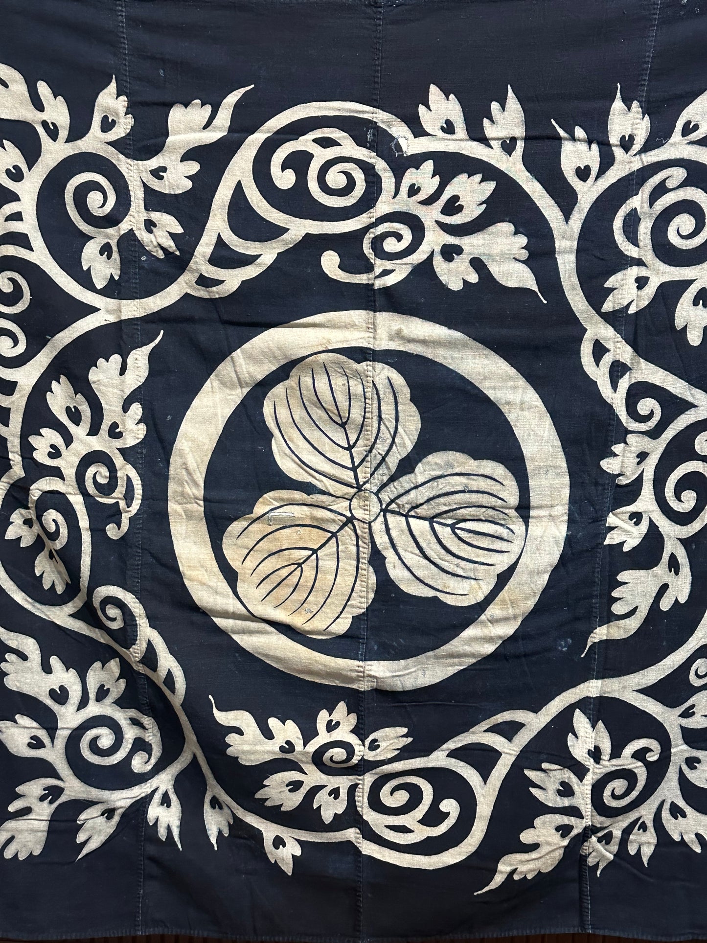 Antique Japanese 19th Century Textile Kamon & Arabesque - Tsutsugaki 53"x52"