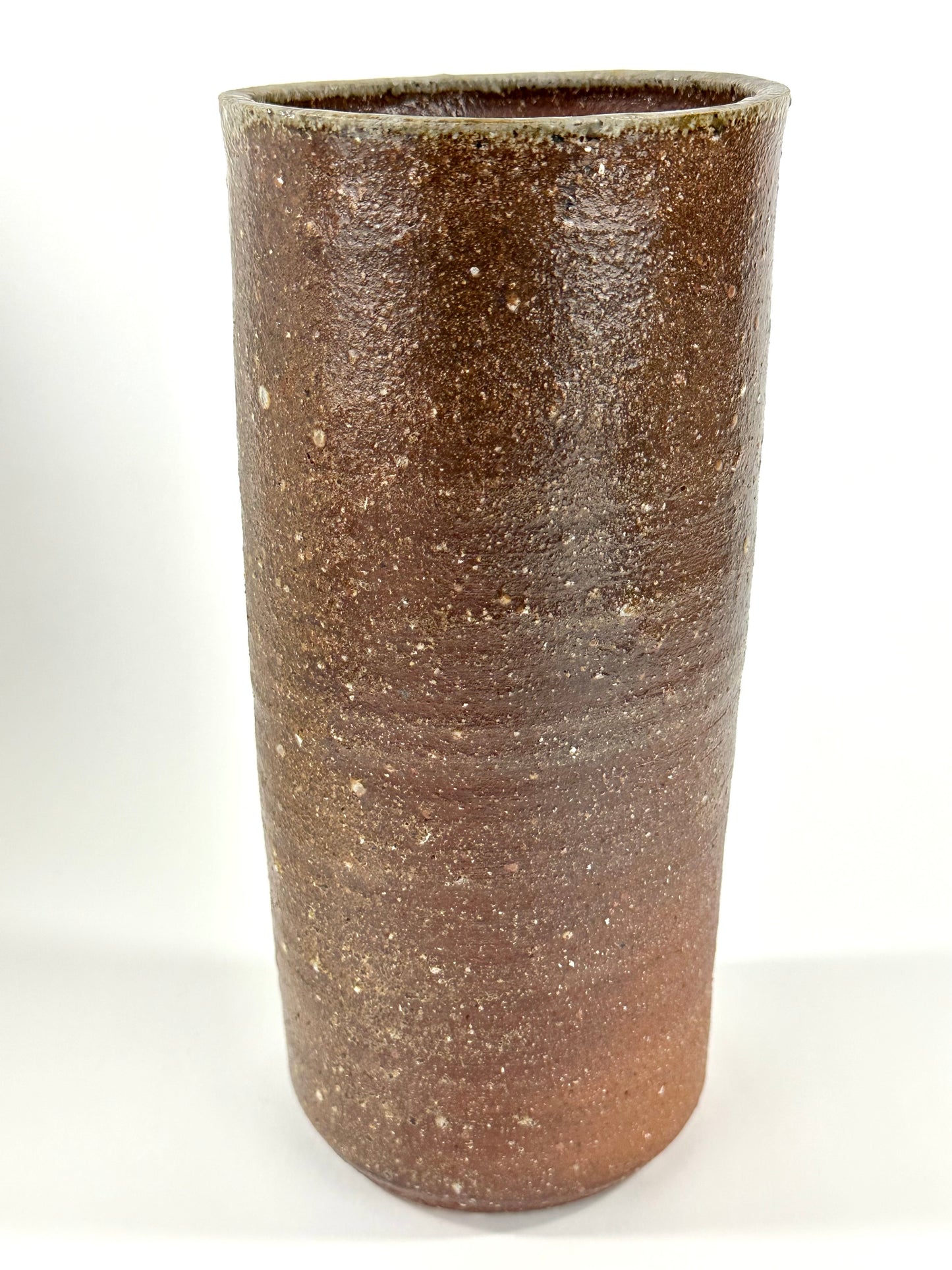 Antique Japanese Bizen Ware Cylindrical Vase Hidasuki & Goma Ash Glaze 10"
