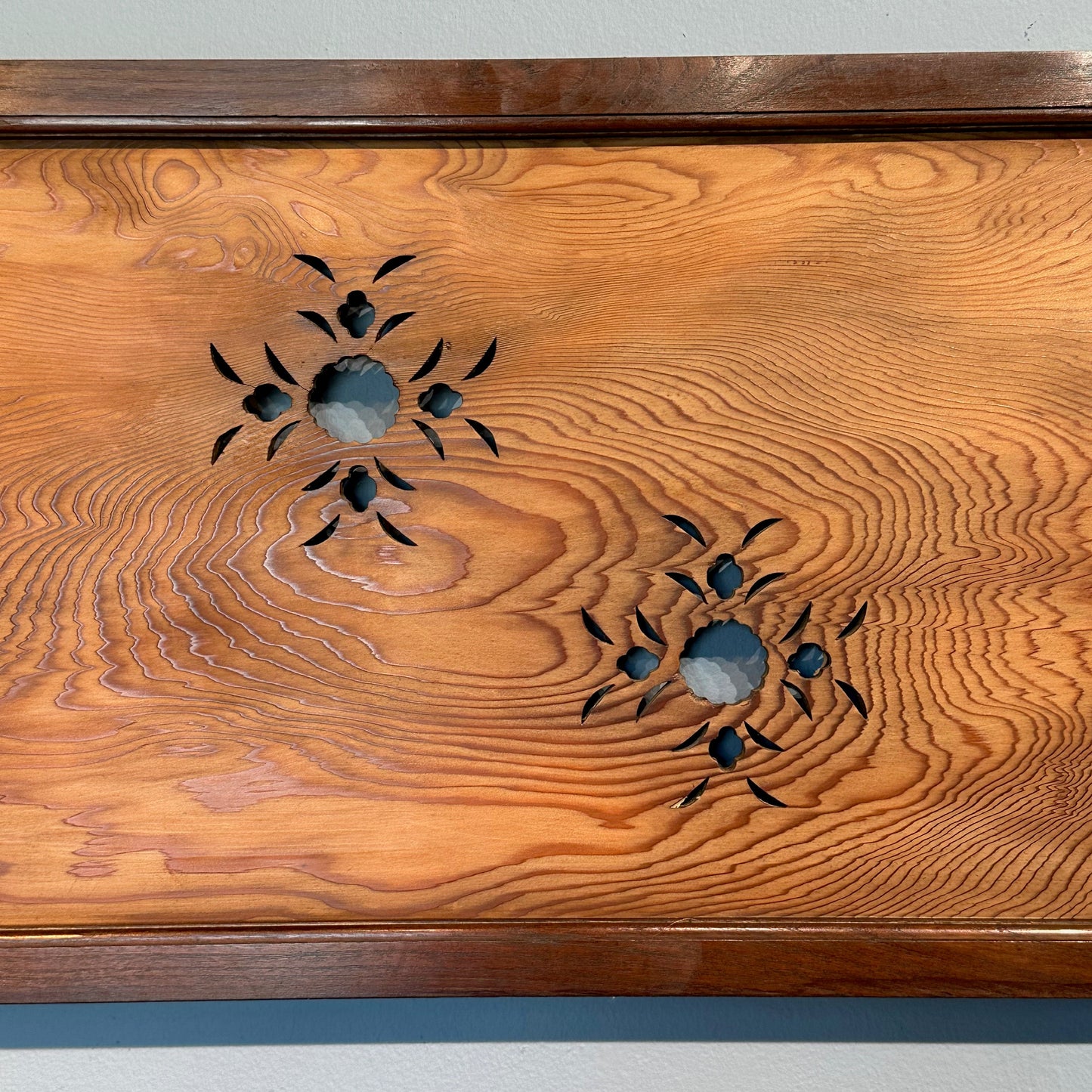 Vintage Japanese Ranma Floral Motif Carved Transom Keyaki Wood Frame 73"