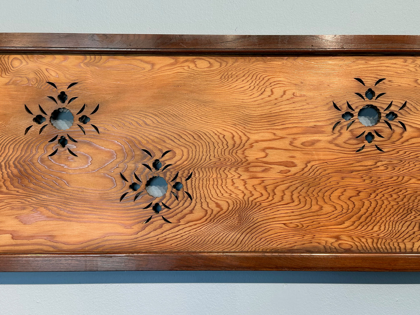 Vintage Japanese Ranma Floral Motif Carved Transom Keyaki Wood Frame 73"