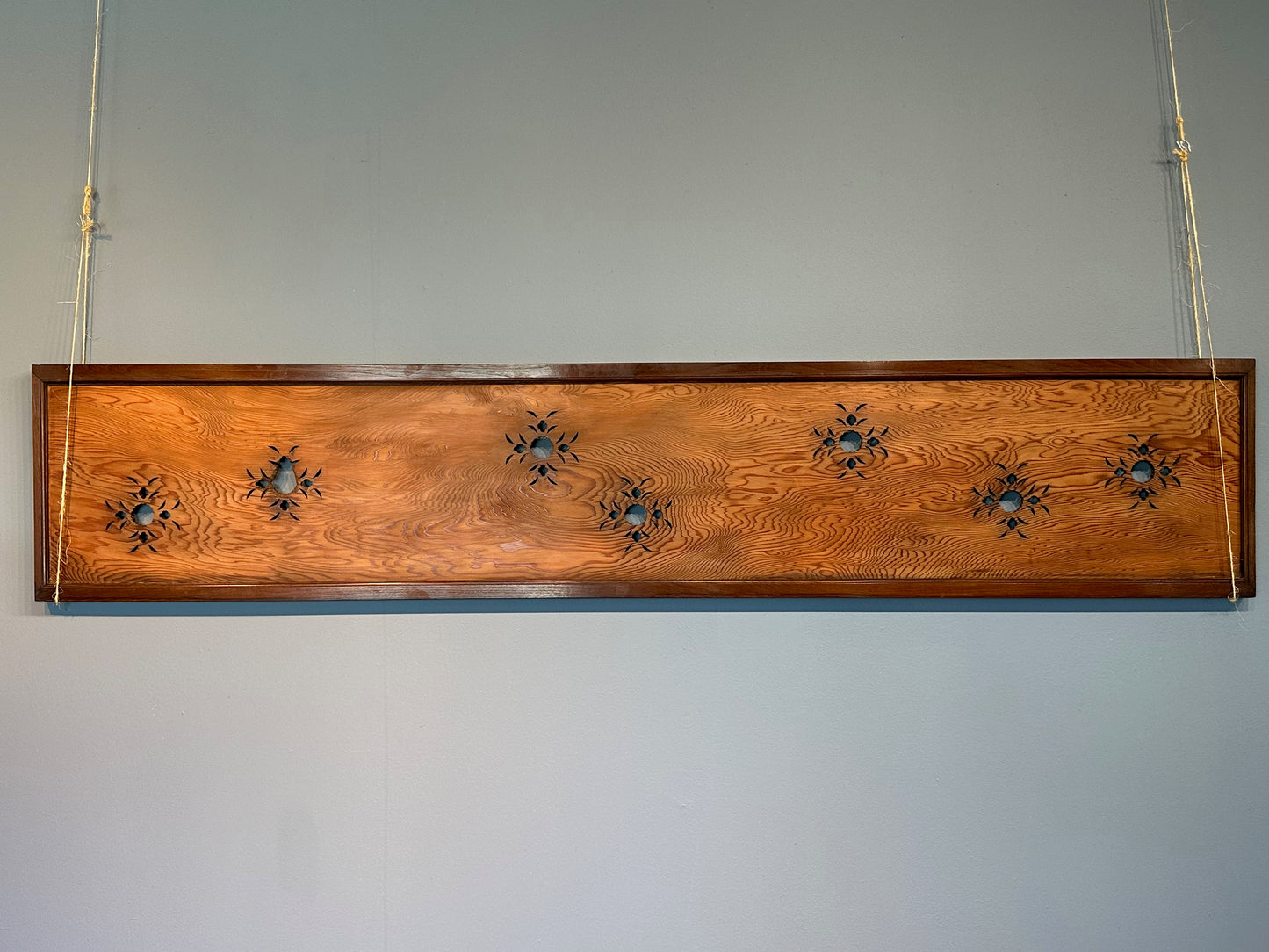 Vintage Japanese Ranma Floral Motif Carved Transom Keyaki Wood Frame 73"