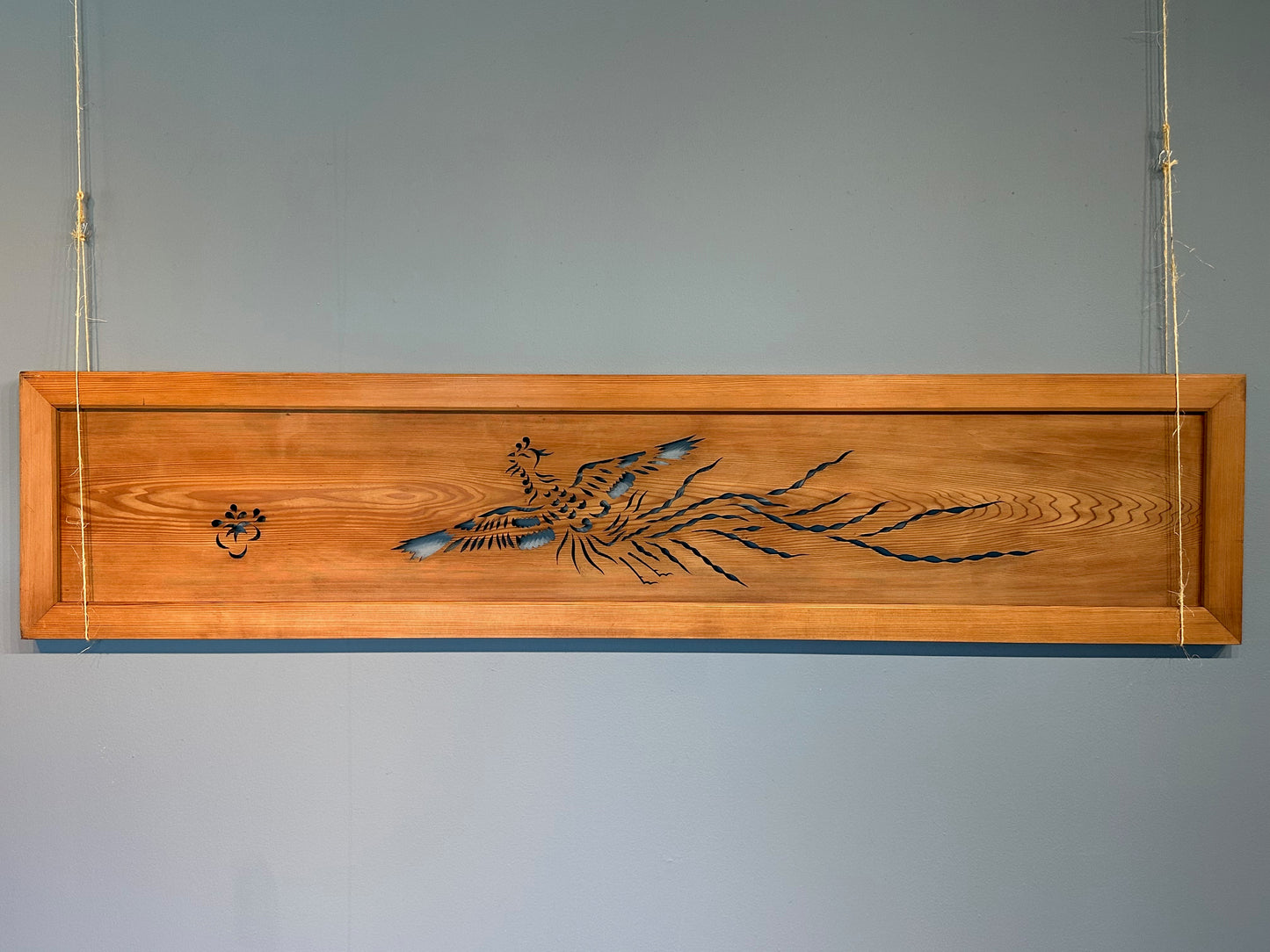 Vintage Japanese Ranma Phoenix in Flight Carved Transom Rebirth Sugi Wood 67"