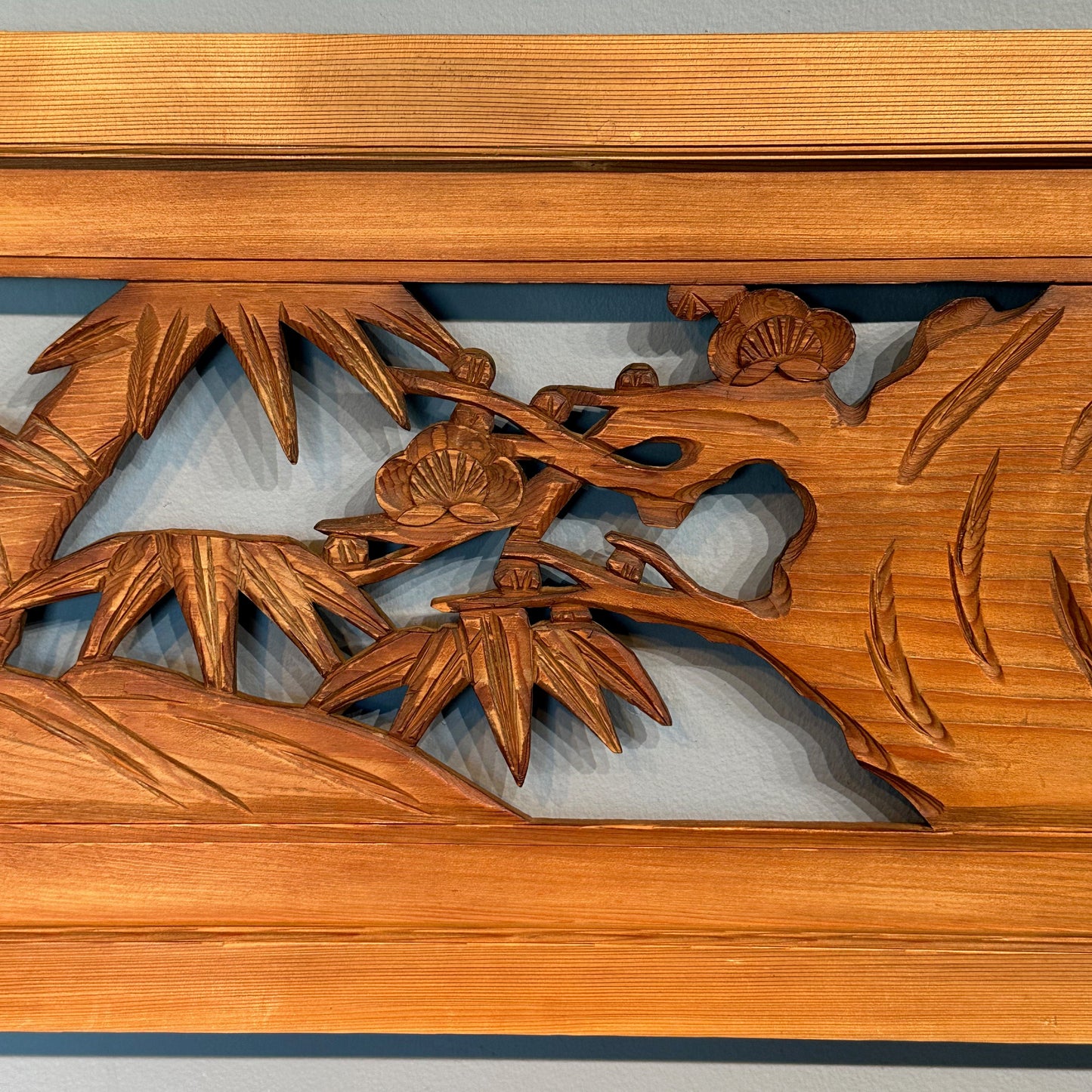 Vintage Japanese Ranma Bamboo-Pine-Plum (Shochikubai) Carved Transom 68"