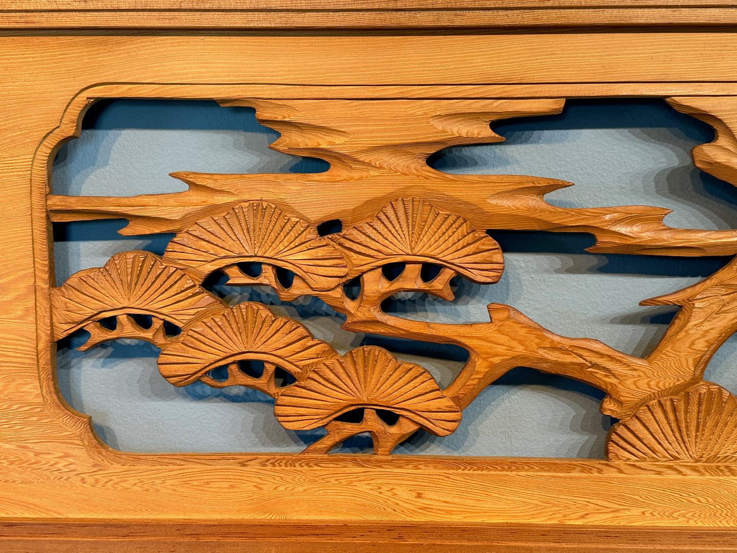 Vintage Japanese Ranma Crane of Happiness & Pines Carved Transom Sugi Wood 68"