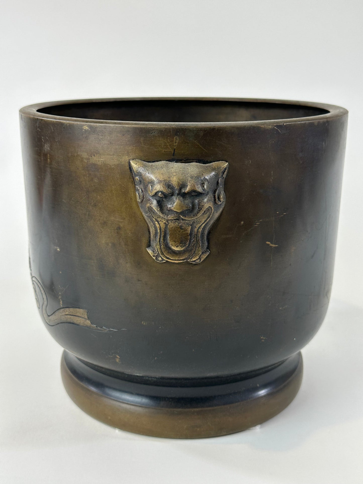 Antique Japanese Meiji Era Bronze Hibachi Brazier Shi-Shi Fu Dogs 10"