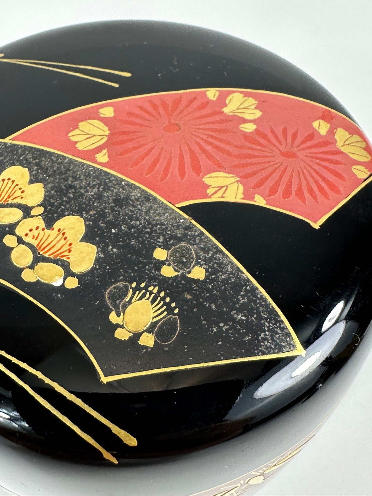Vintage Japanese Tea Ceremony Natsume Black Lacquer Bamboo Pine Plum 3”