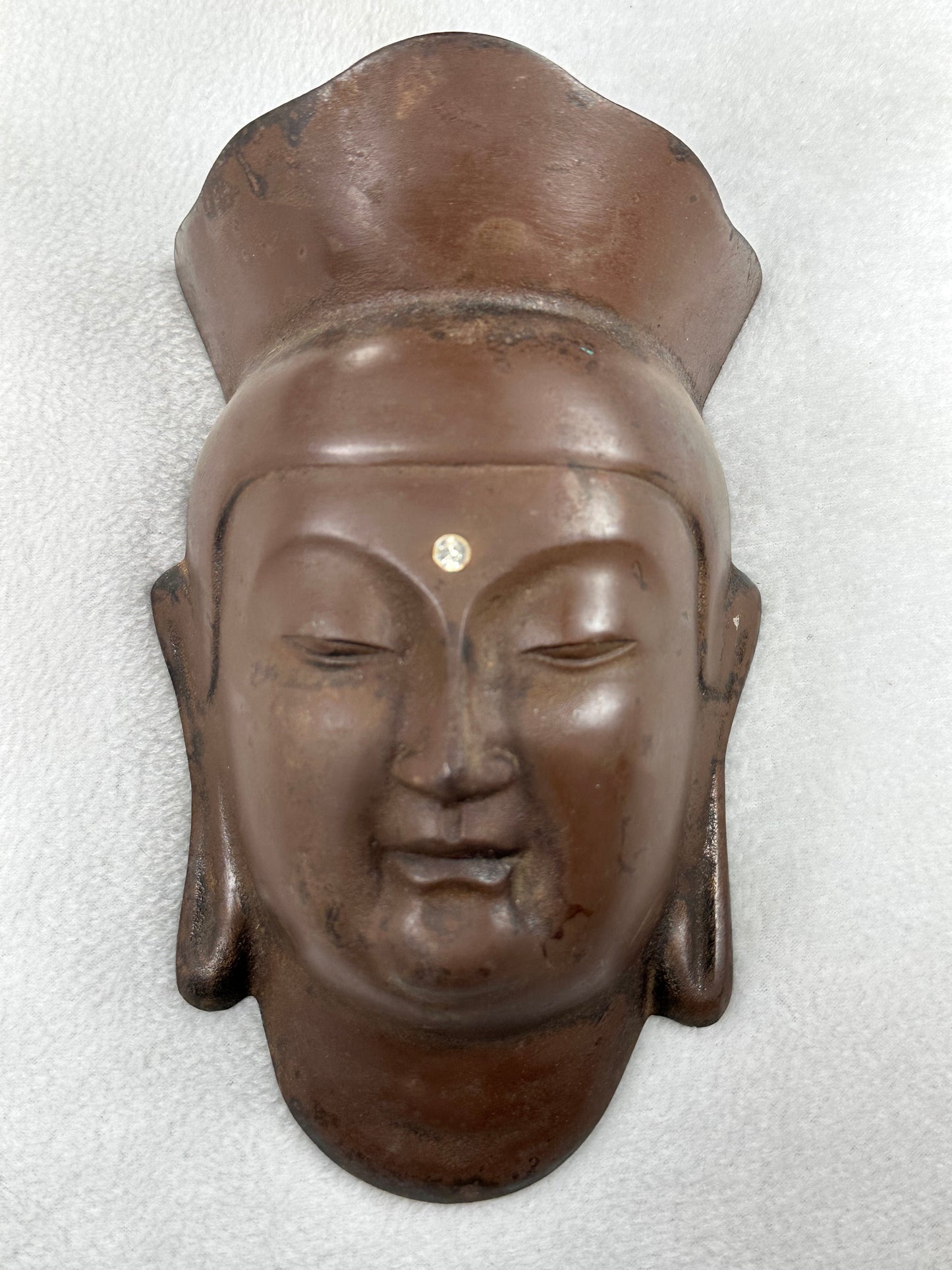 Vintage Japanese Cast Iron Mask of Kannon (Bodhisattva) Signed – 8” x 5”