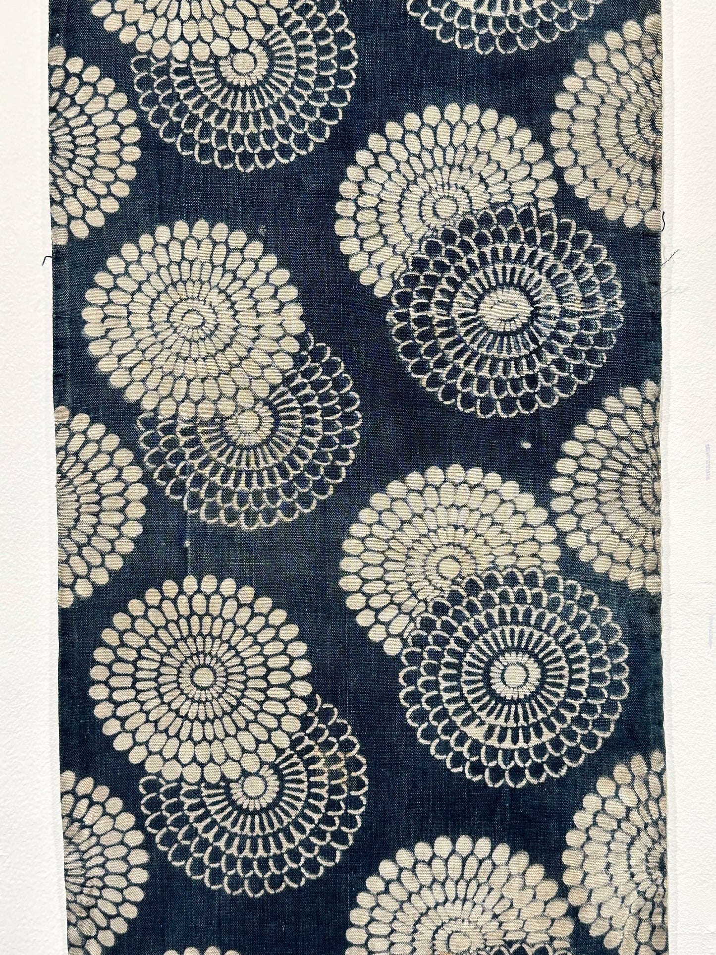 Antique Japanese 19th Century Textile - Katazome Indigo ~14"W Kiku