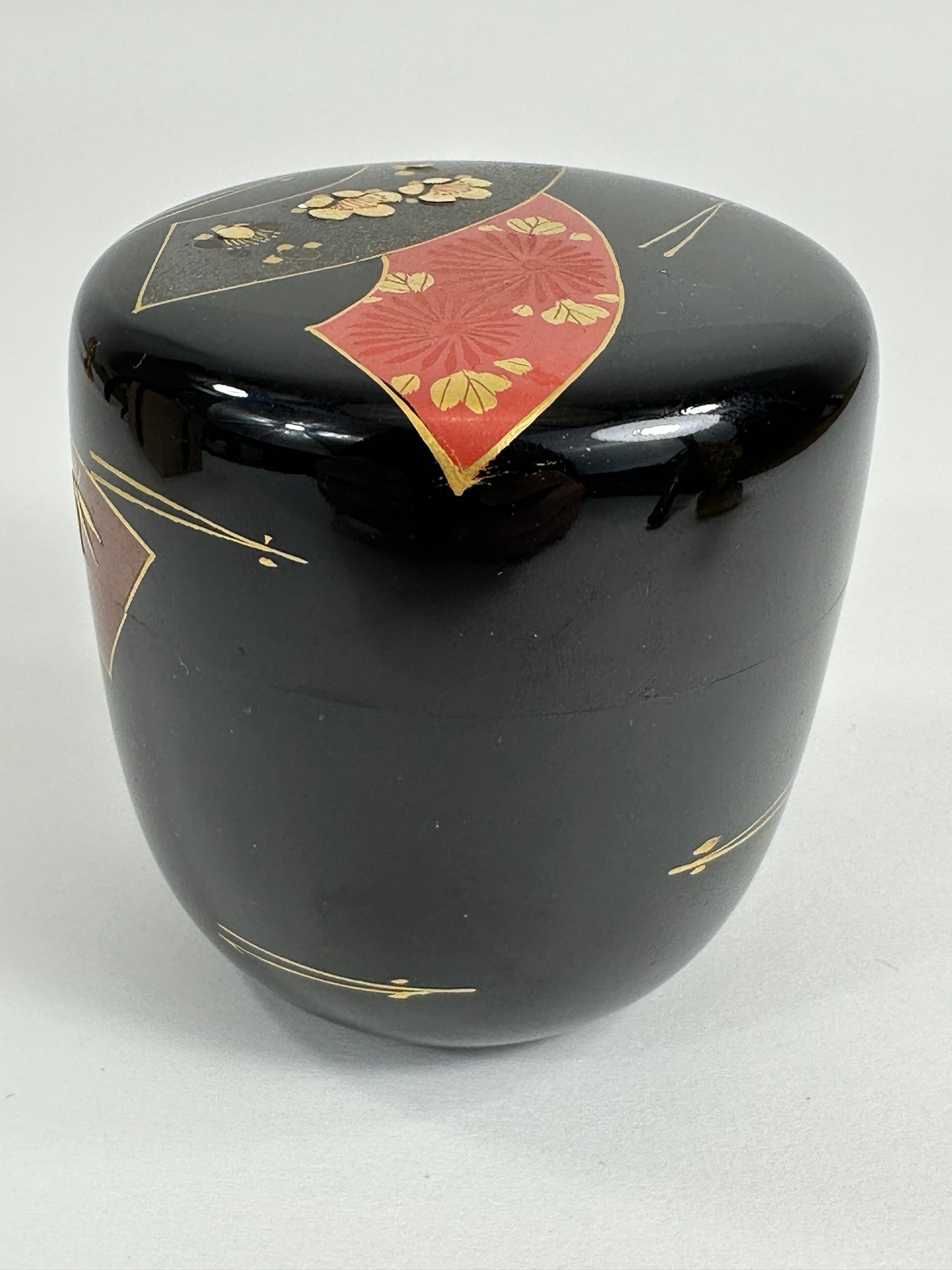 Vintage Japanese Tea Ceremony Natsume Black Lacquer Bamboo Pine Plum 3”