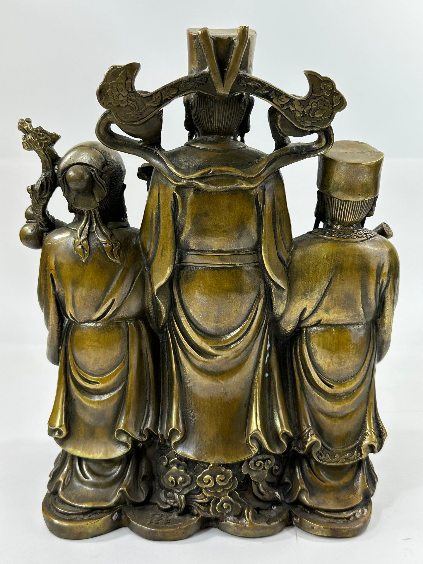 Vintage Chinese Bronze Statue Fu Lu Shu or San Xing 10"H