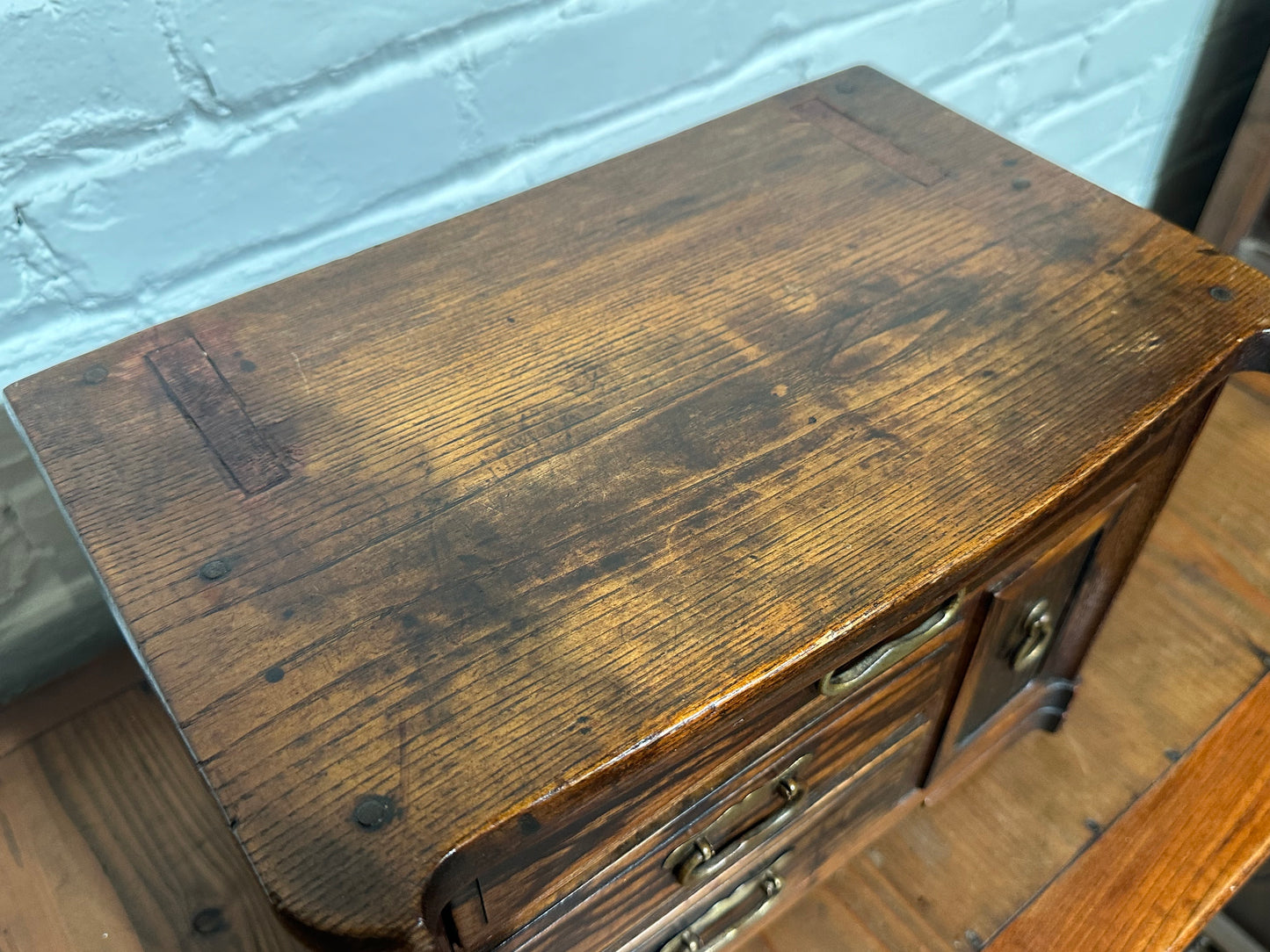 Antique Japanese 4 Drawer Kyodai Vanity Tansu Persimmon Wood 14" Haribako