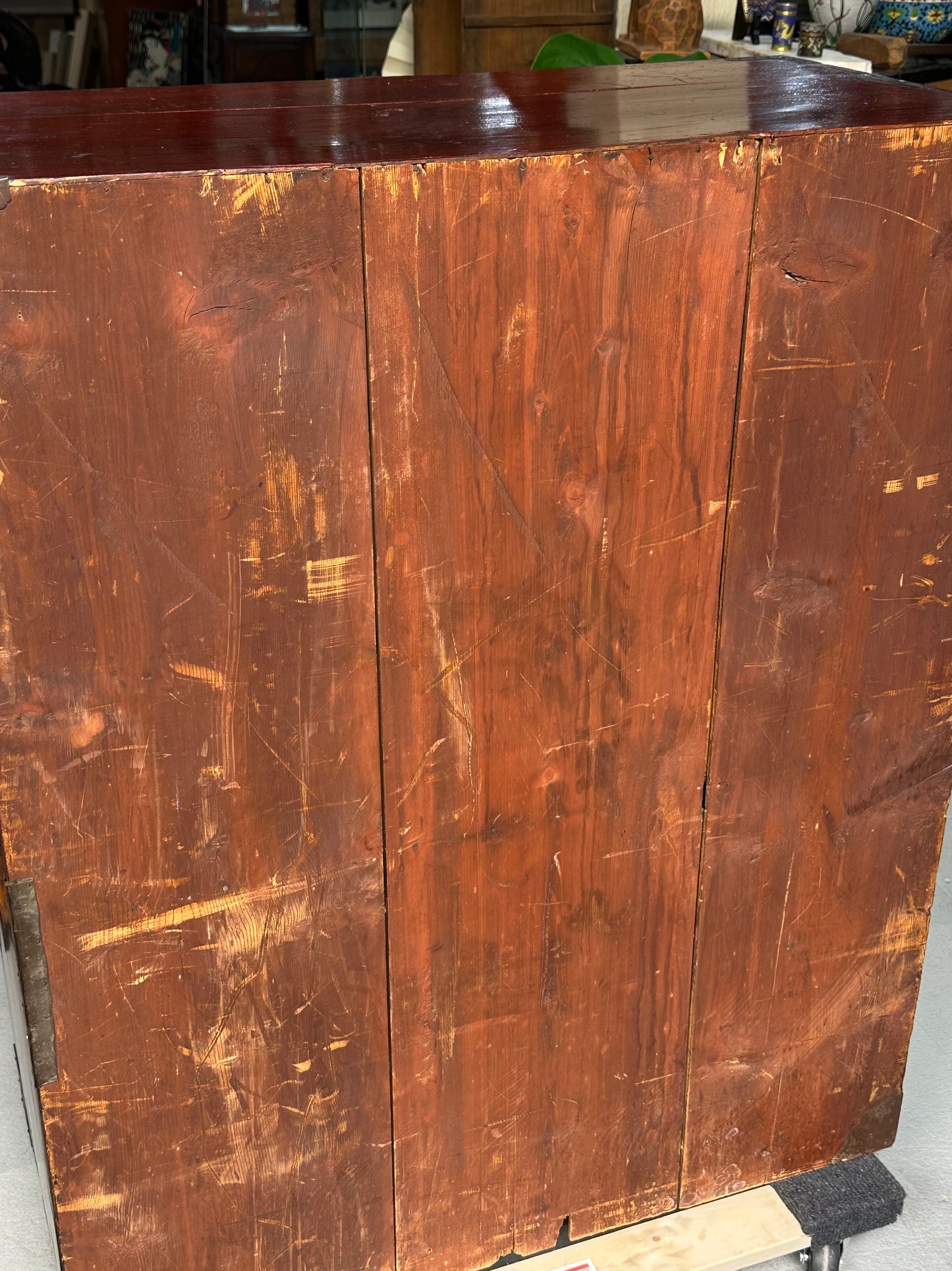 Antique Japanese Meiji Era c1890's Matsumoto Tansu Persimmon & Vermilion Finish 41"H