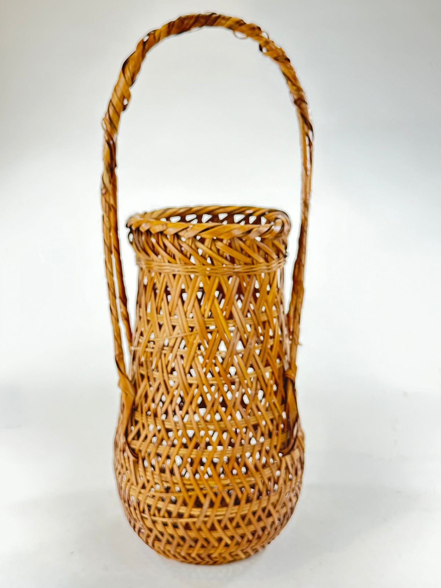 Antique Japanese Signed Showa Era c1920's Bamboo Kago Ikebana Basket 18"