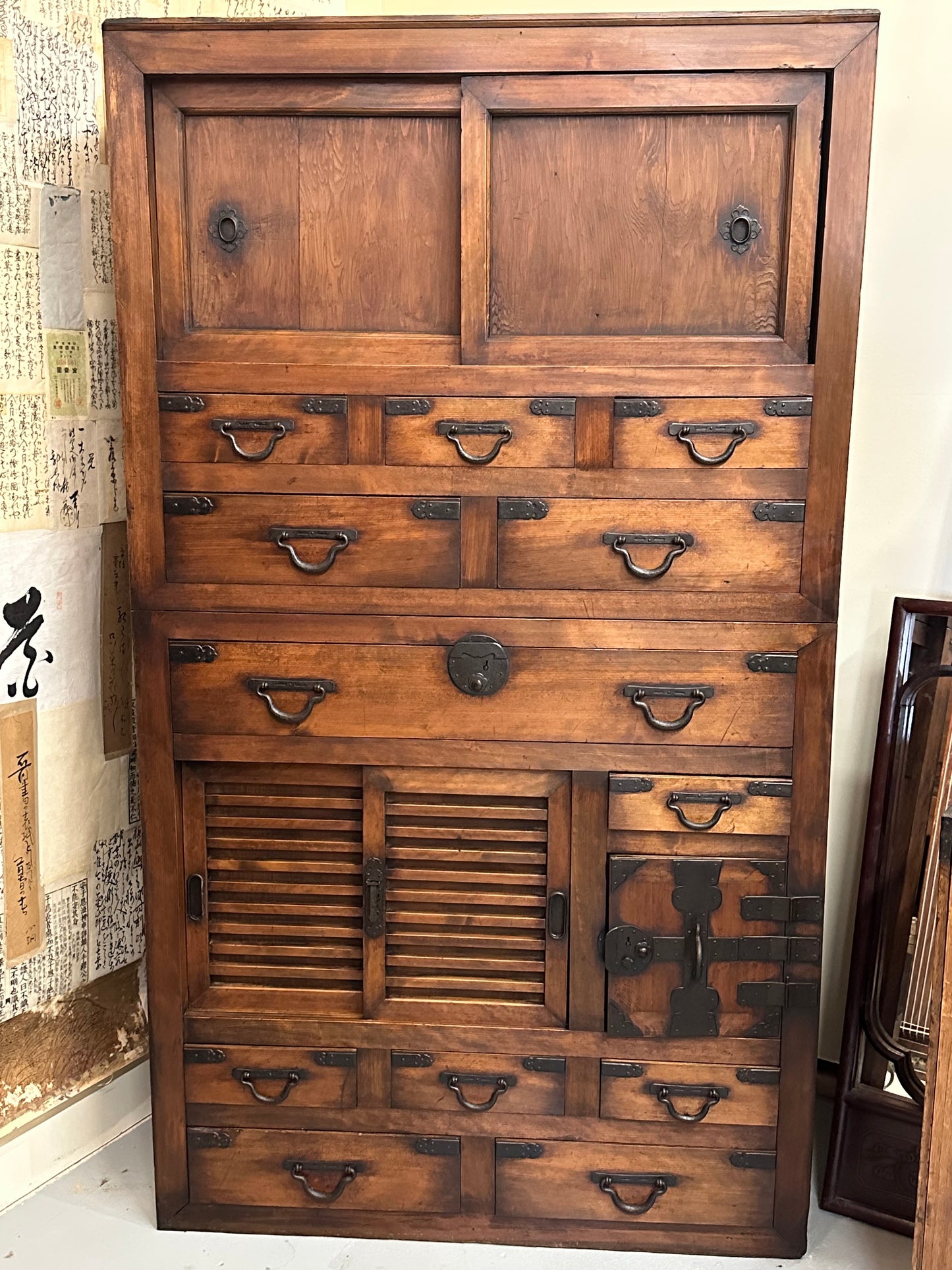 Antique Japanese Document Tansu Meiji Era Hinoki & Sugi Wood Chobadansu 66x37"