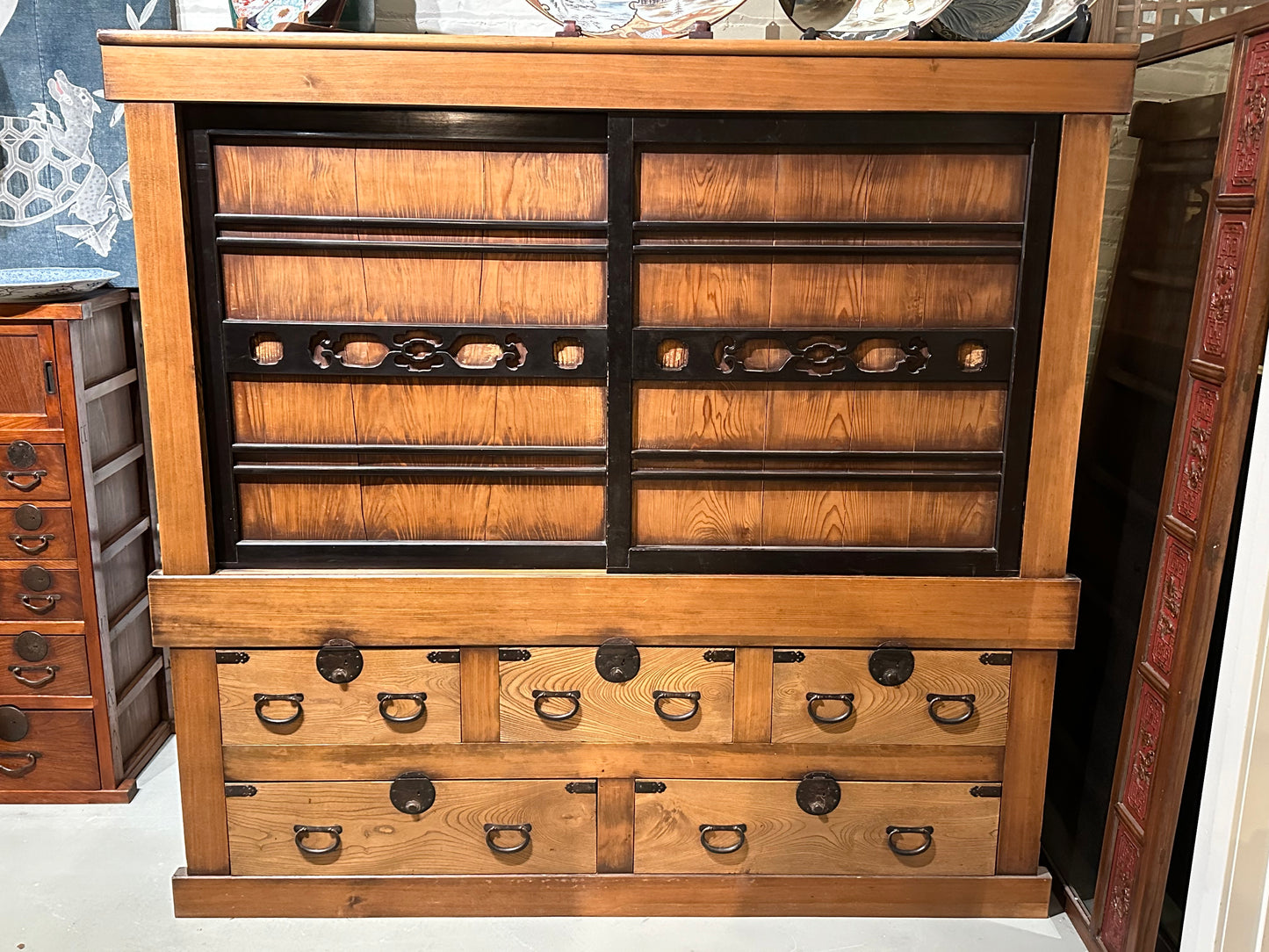 Antique Japanese Meiji Era c1880's Futondansu Blacket Chest Tansu 71"