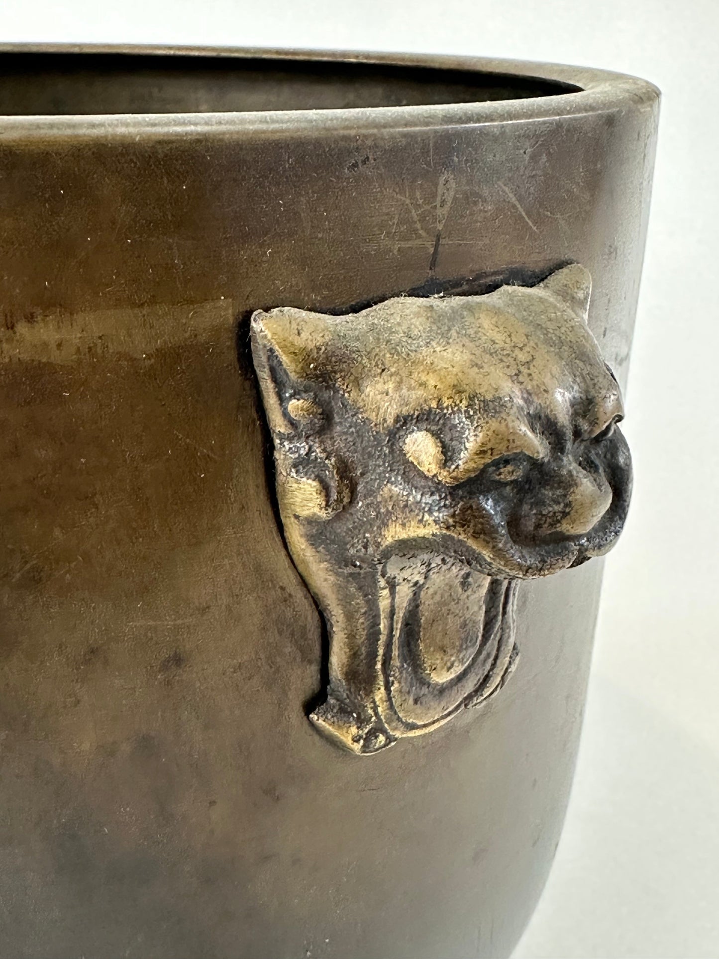 Antique Japanese Meiji Era Bronze Hibachi Brazier Shi-Shi Fu Dogs 10"