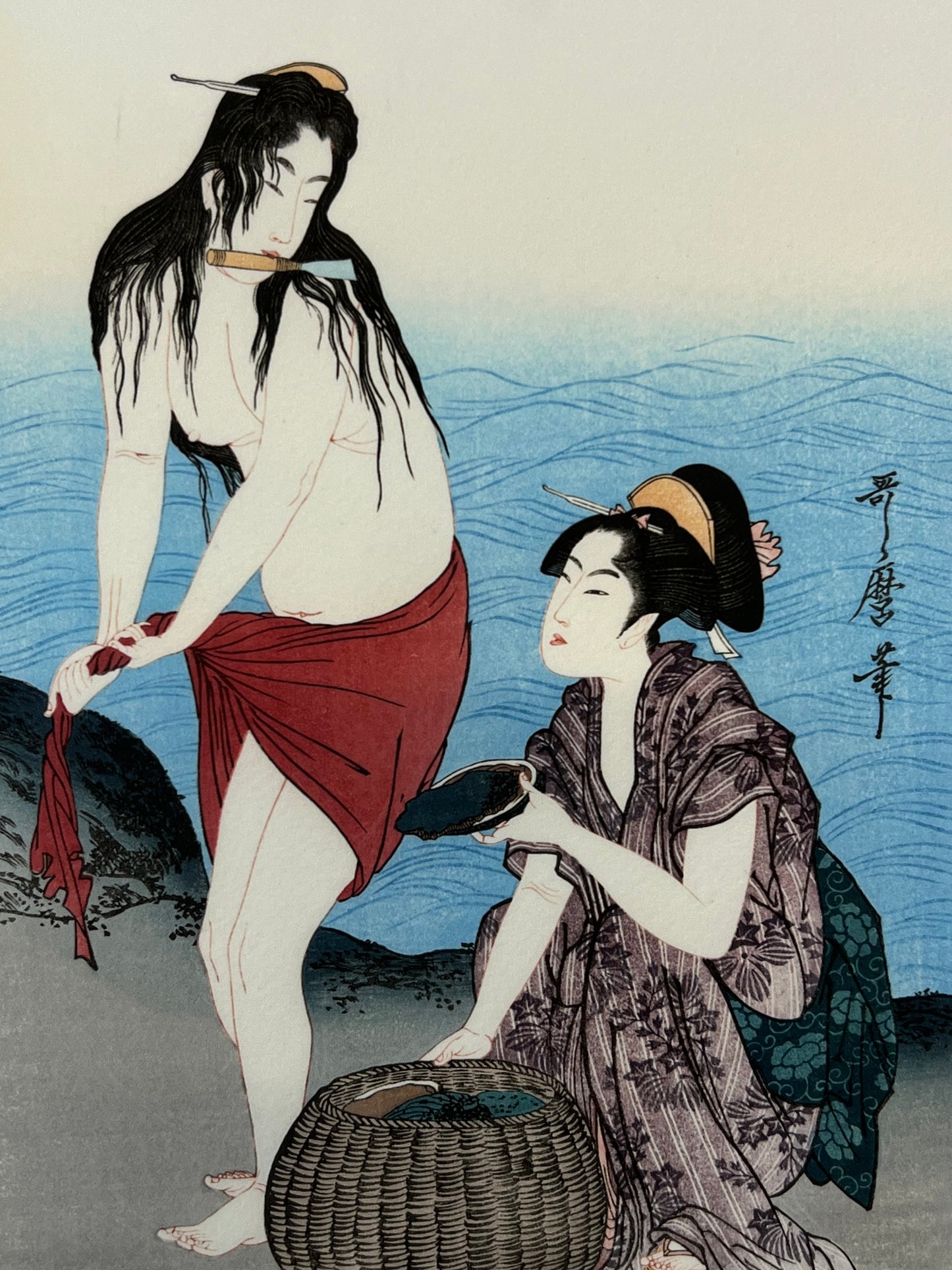Utamaro Giclee Woodblock Triptych Print Set of 3 "Abalone Divers" 7"x10"