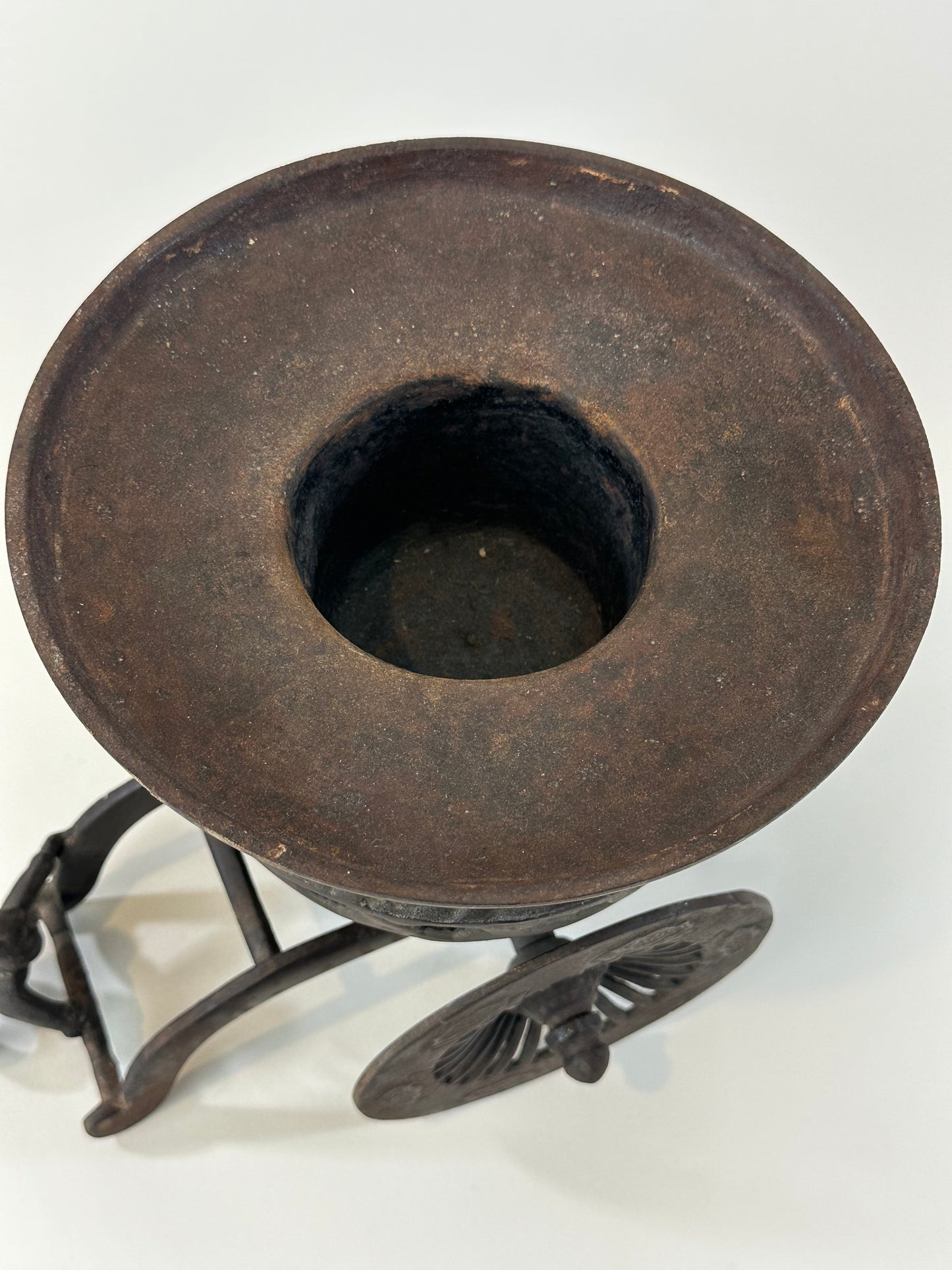 Japanese Usubata Cart Style Bronze Ikebana Flower Vase 12"