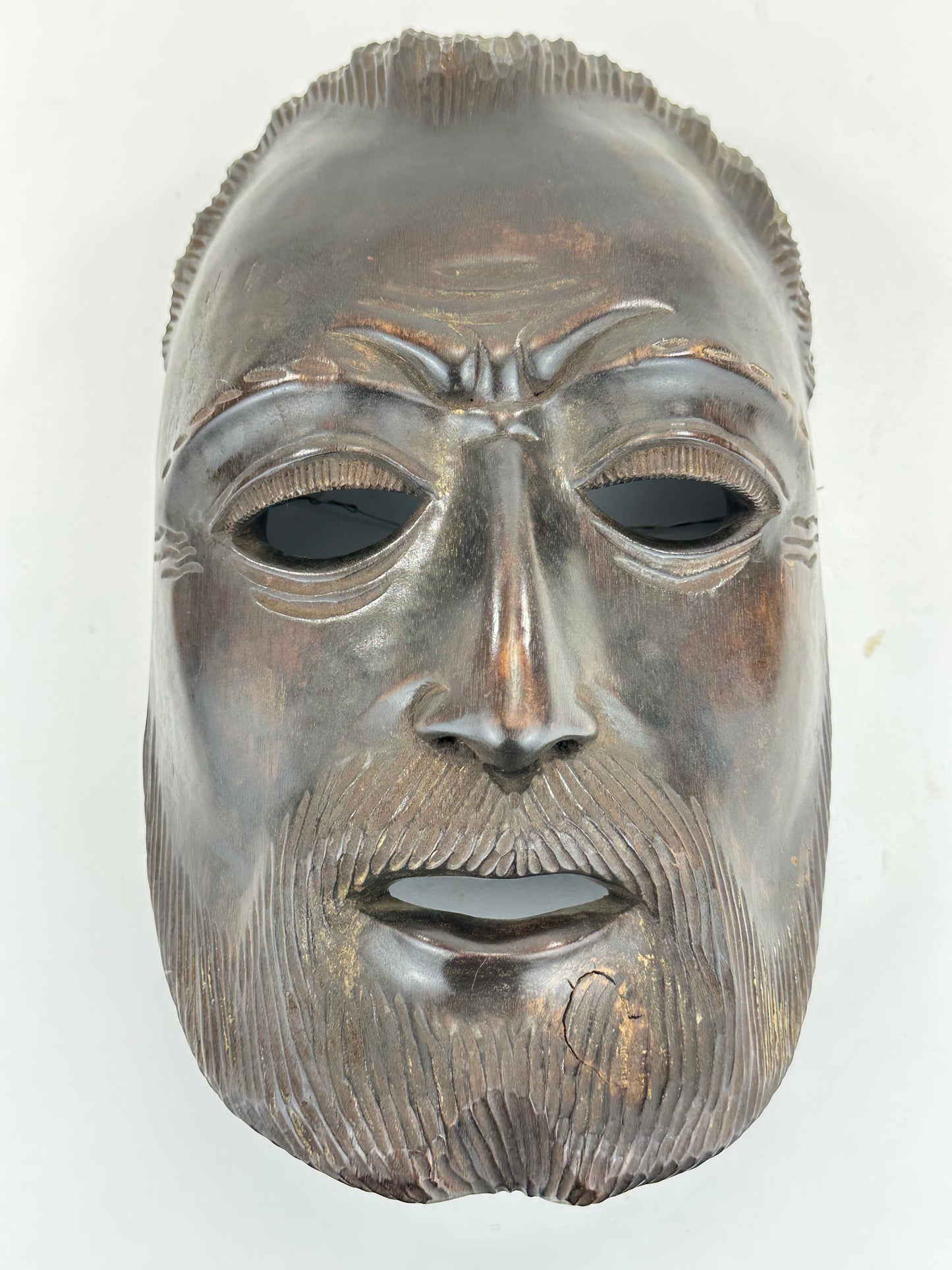 Vintage Japanese c1950's Folk Art Mask Hand Carved Wood Wall Hanging 12"