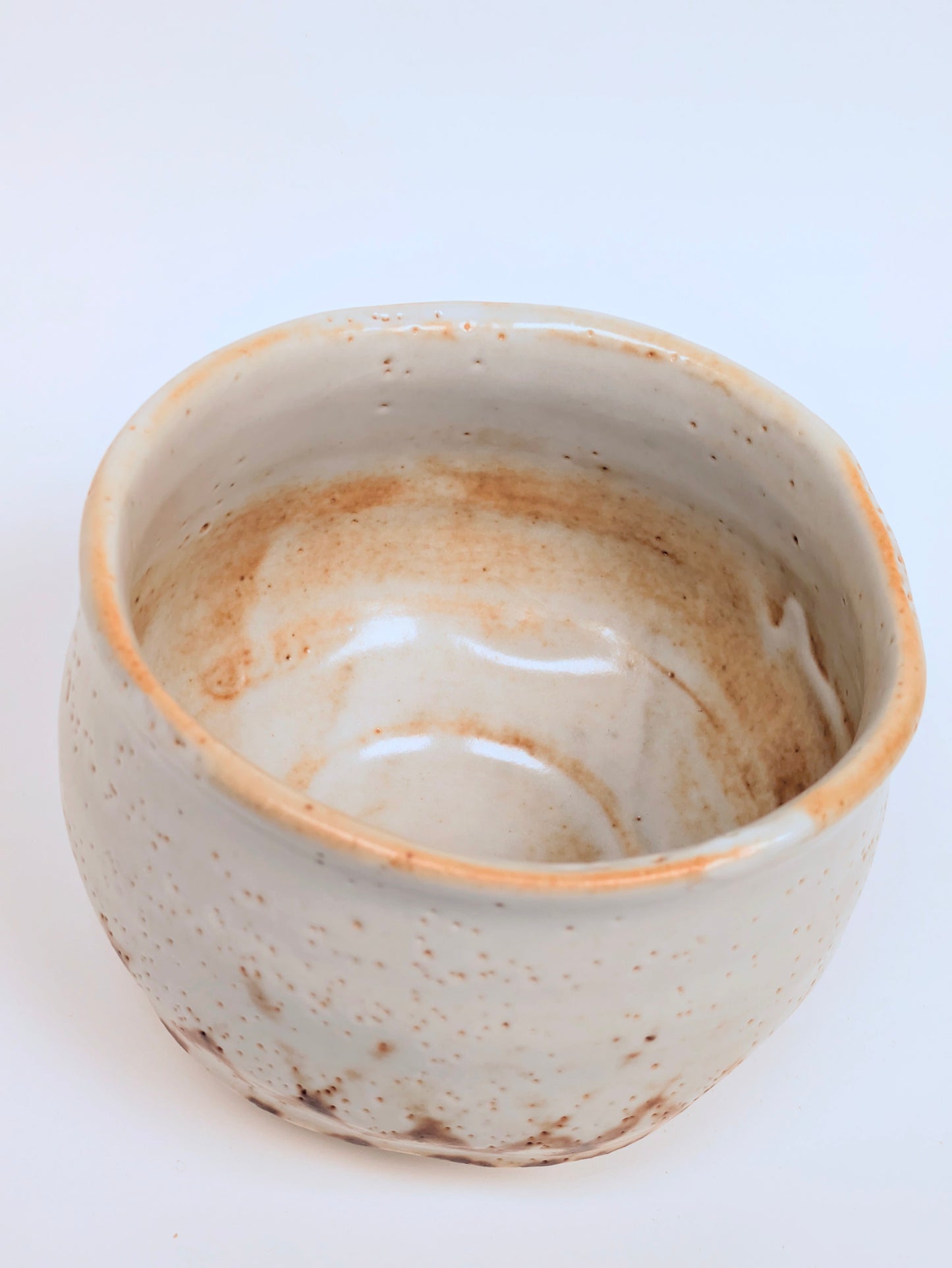 Vintage Japanese Shino Chawan Tea Ceremony Bowl Ceramic 4.75" w/ Kiri Wood Box